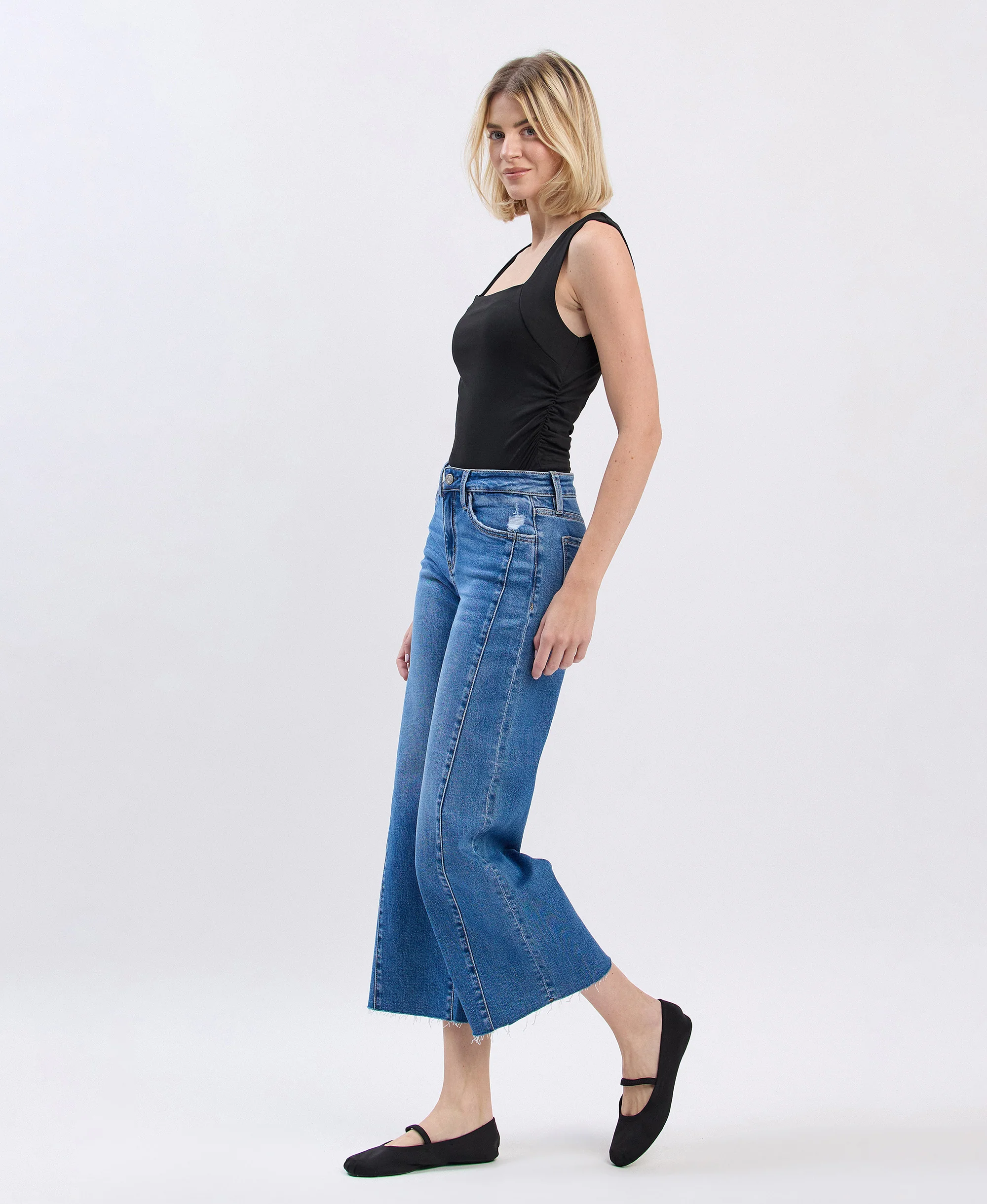 Punctual - High Rise Raw Hem Twist Wide Leg Jeans - Image 3
