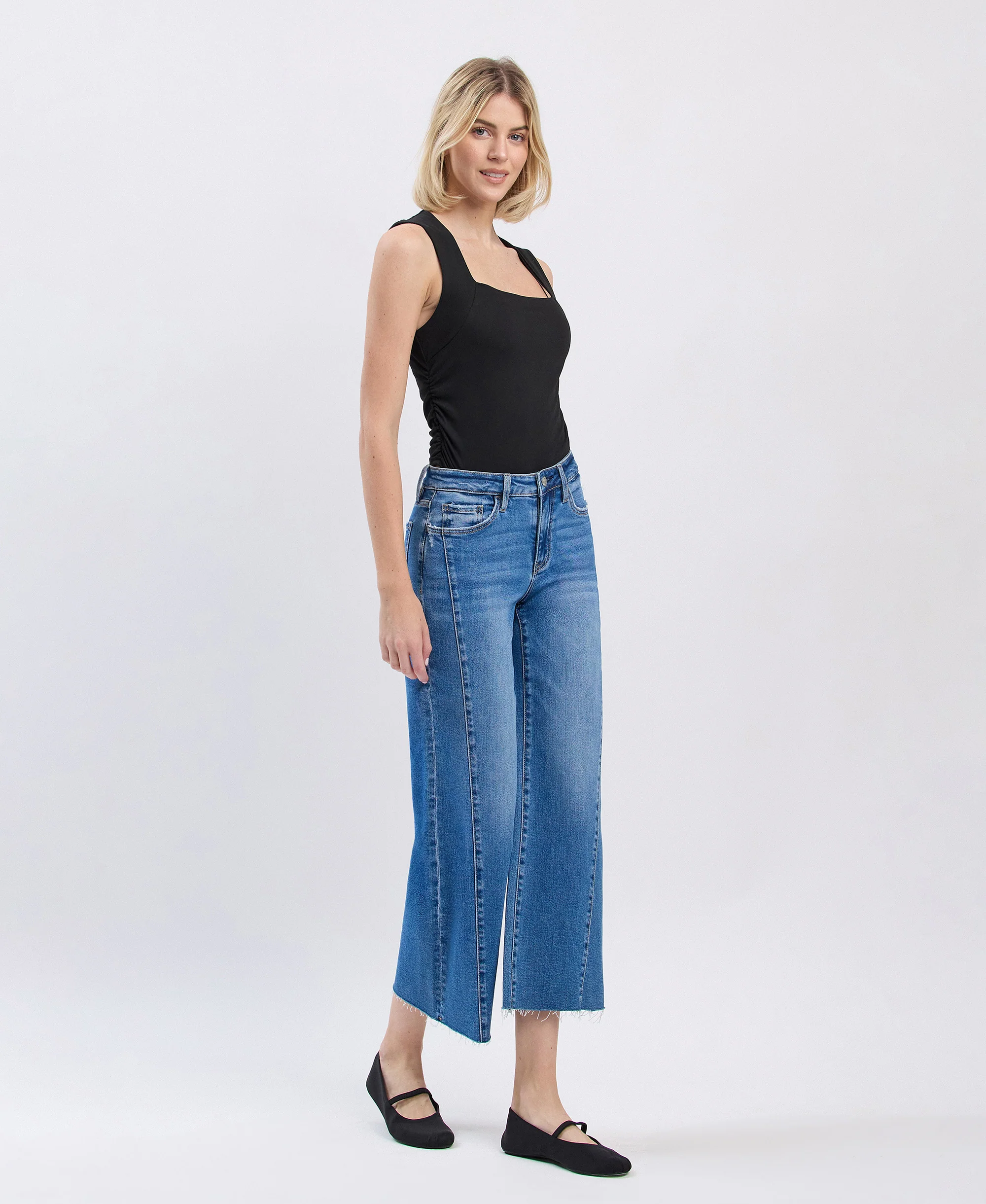 Punctual - High Rise Raw Hem Twist Wide Leg Jeans - Image 4