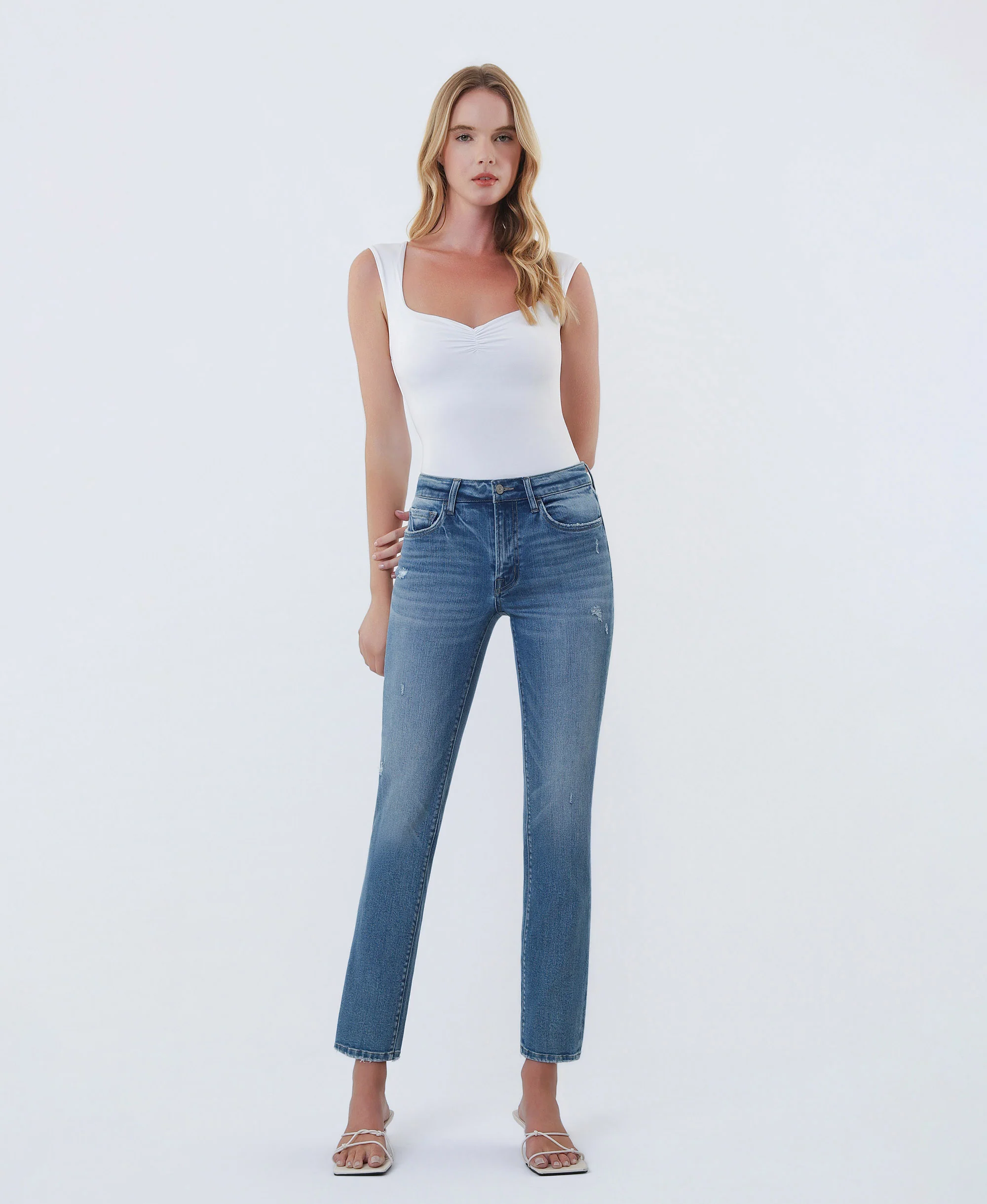 Pure Radiance - Mid Rise Ankle Slim Straight Jeans