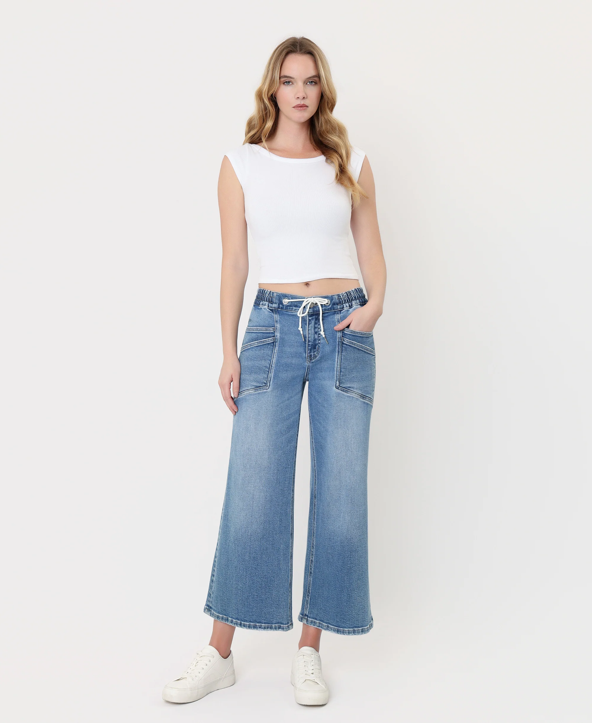 Reassure - High Rise Drawstring Wide Leg Jeans