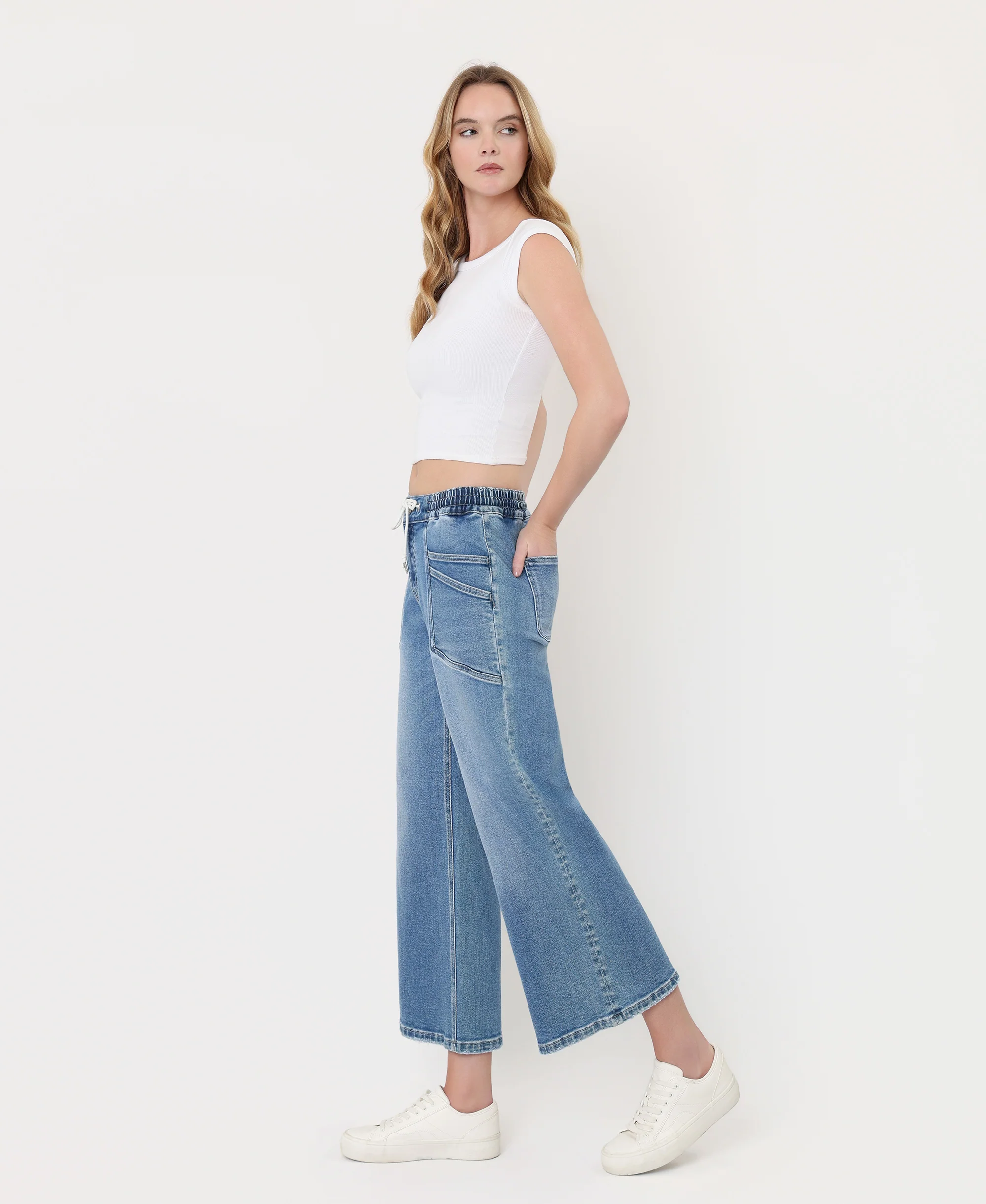 Reassure - High Rise Drawstring Wide Leg Jeans - Image 3