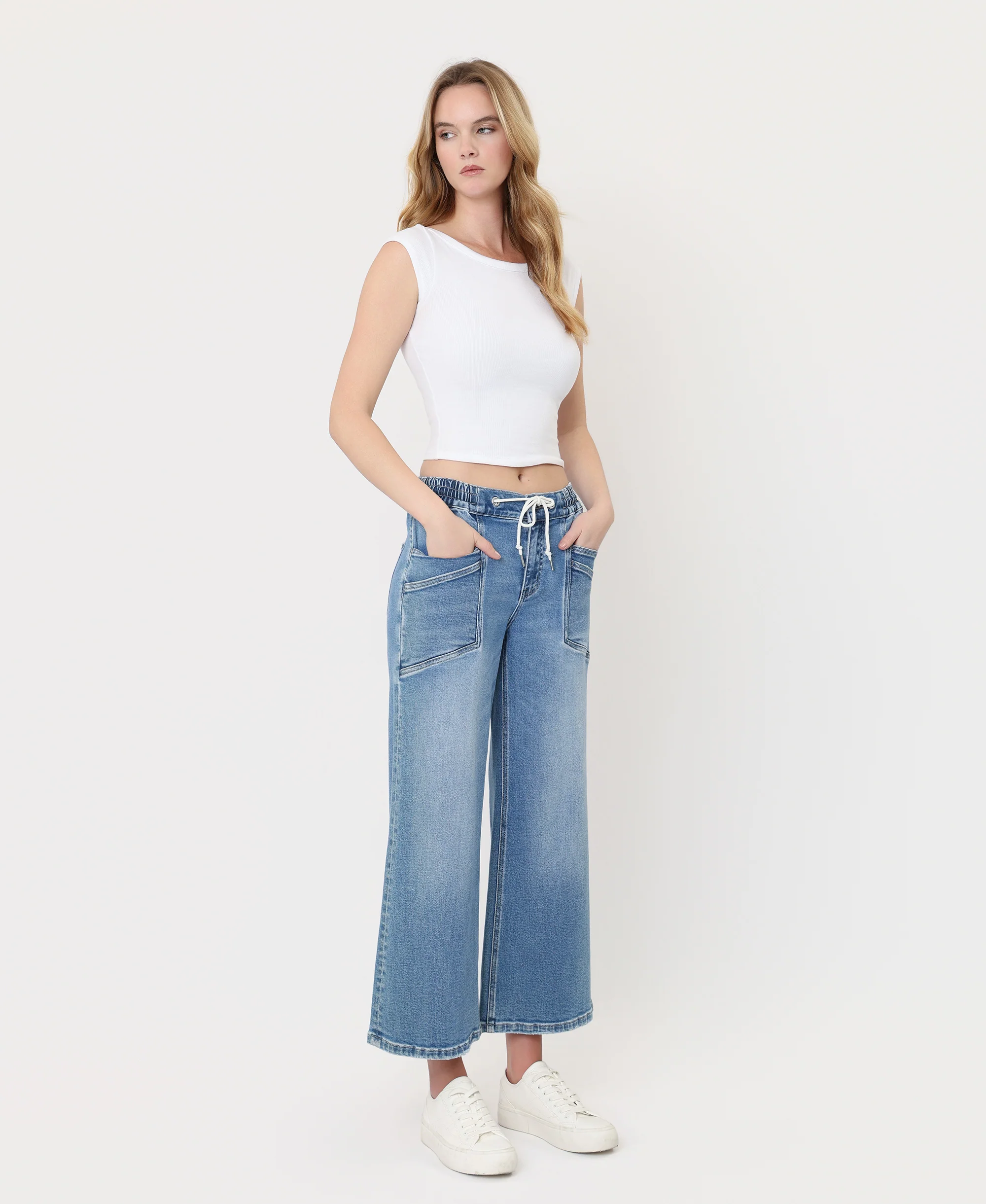 Reassure - High Rise Drawstring Wide Leg Jeans - Image 4