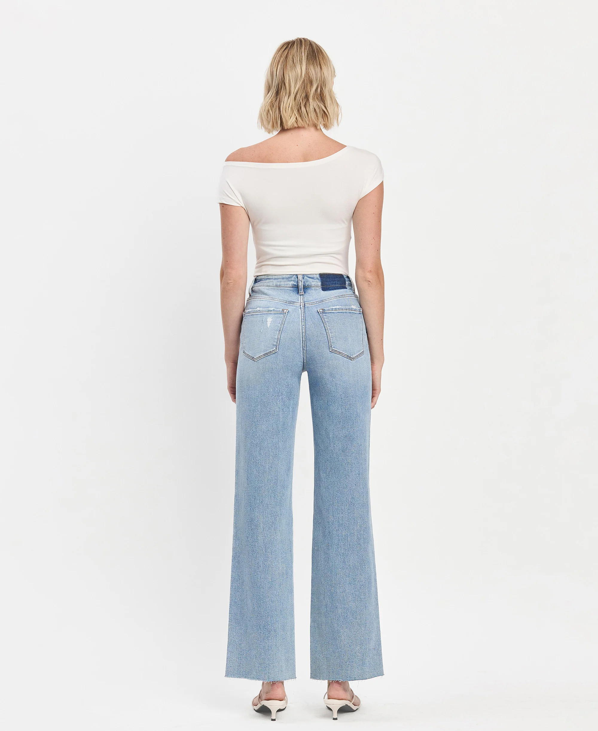 Refulgent - High Rise Clean Cut Raw Hem Wide Leg Jeans - Image 2