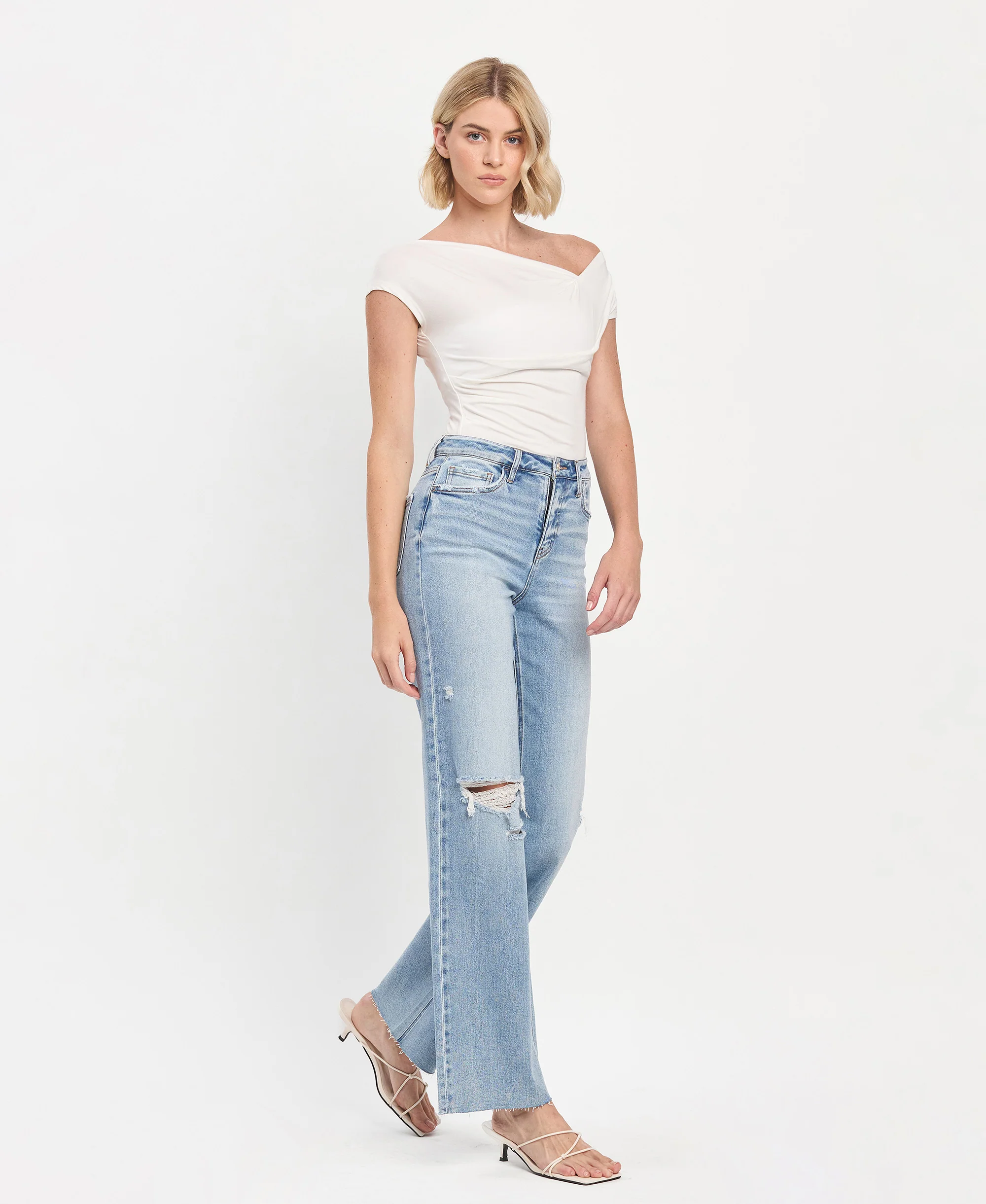 Refulgent - High Rise Clean Cut Raw Hem Wide Leg Jeans - Image 4