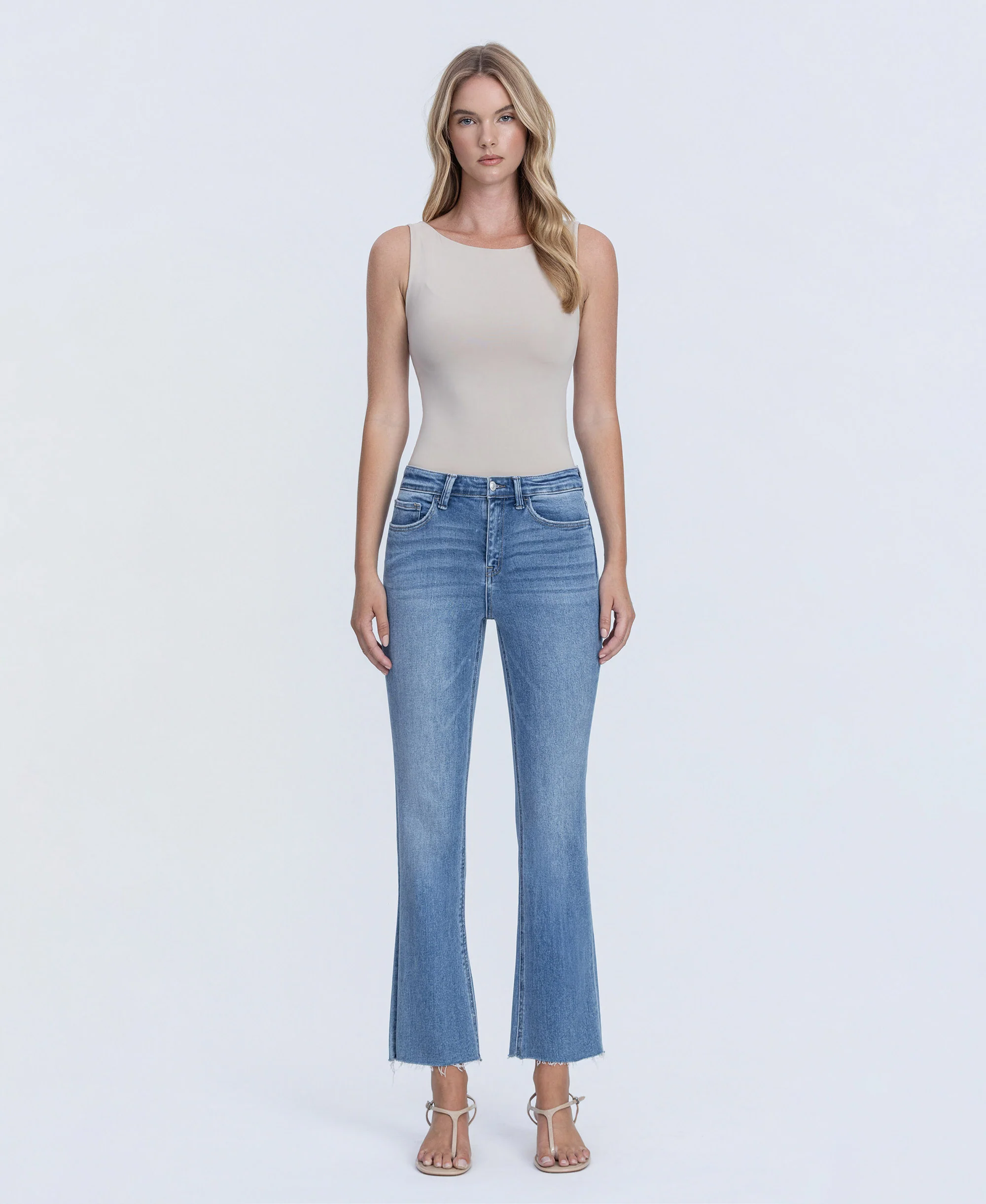 Reptar - High Rise Raw Hem Crop Flare Jeans