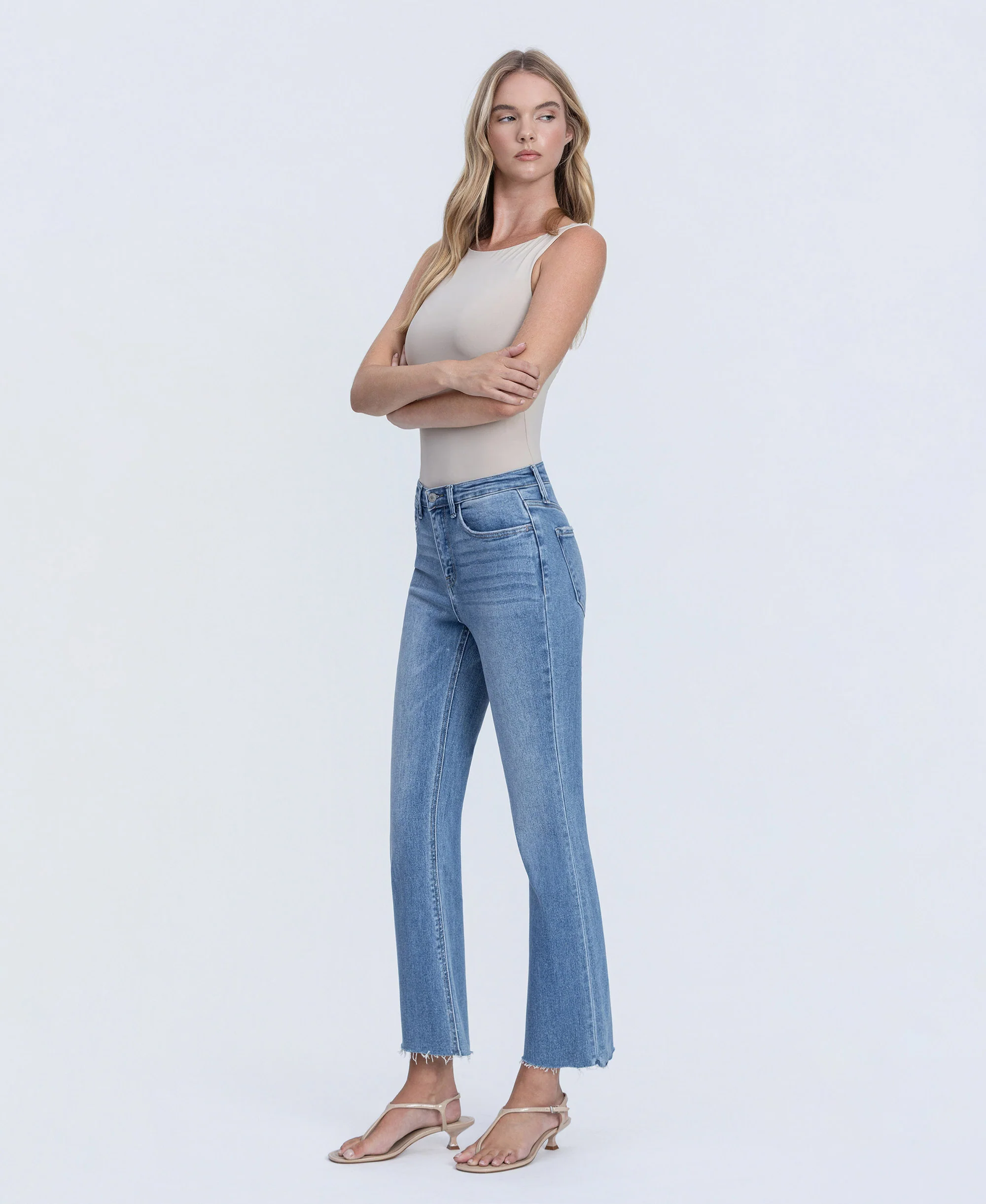 Reptar - High Rise Raw Hem Crop Flare Jeans - Image 3