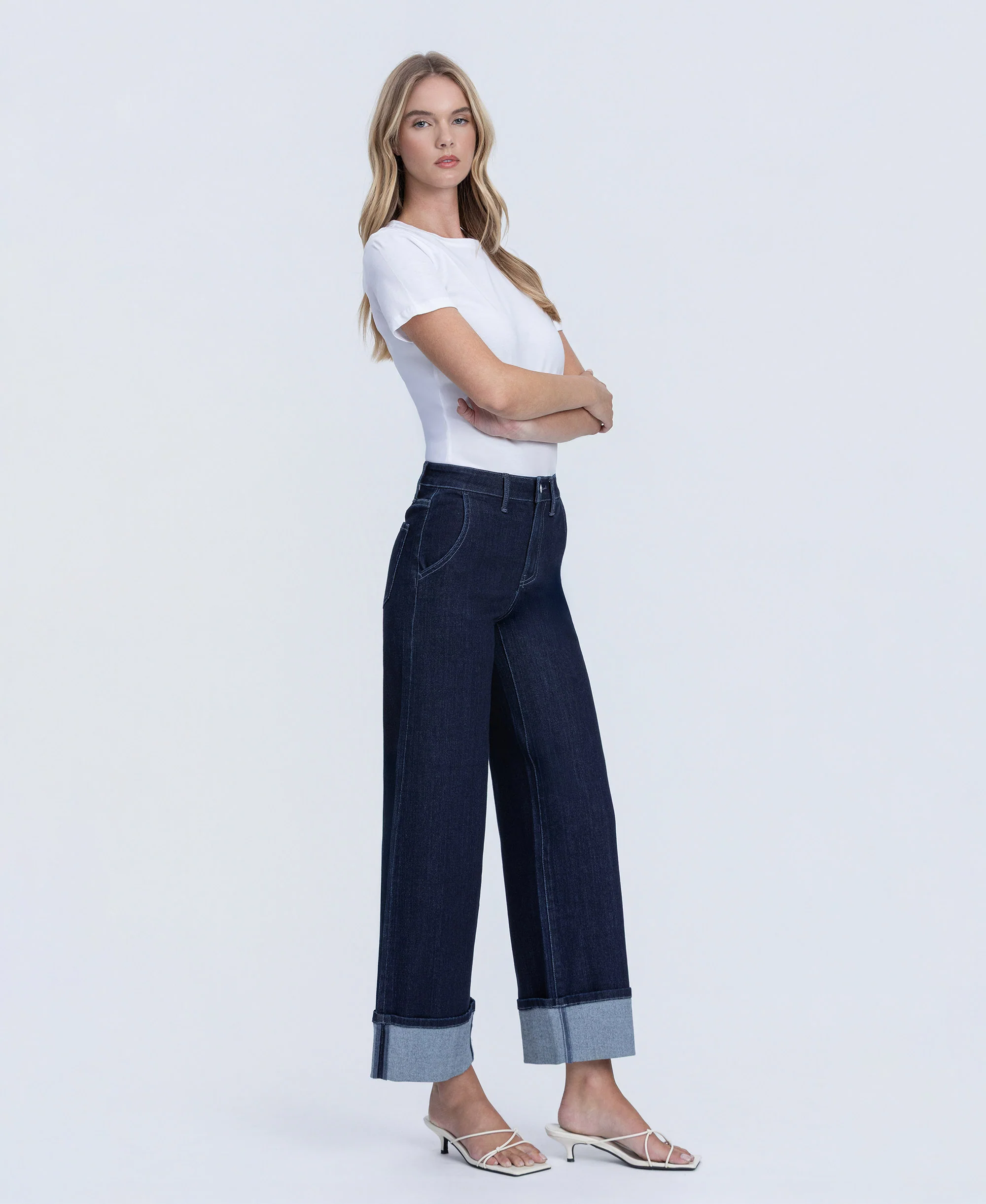 Revenue - High Rise Cuffed Ankle Wide Leg Jeans - Image 4