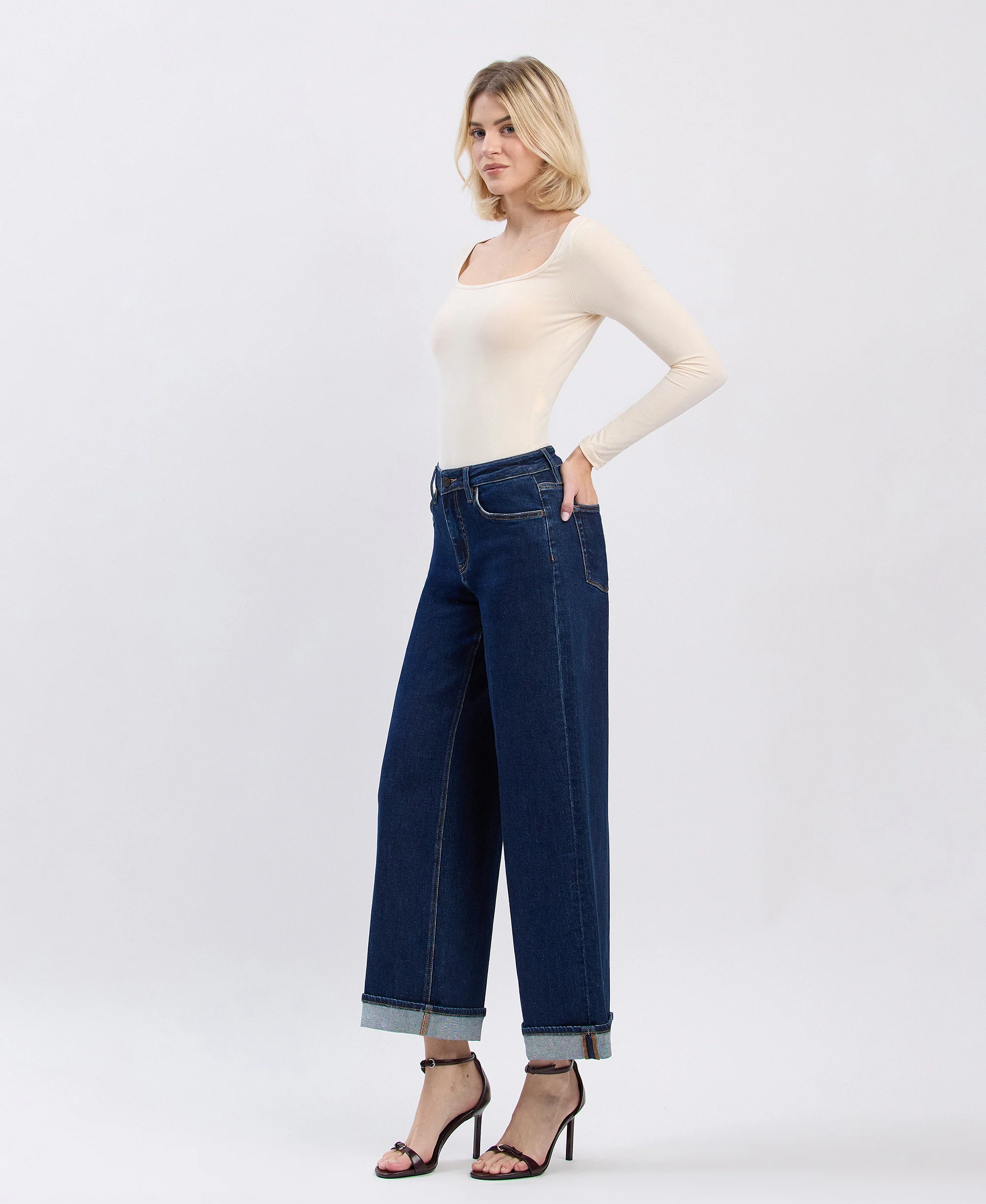 Reward - High Rise Tab Cuffed Ankle Wide Leg Jeans - Image 3