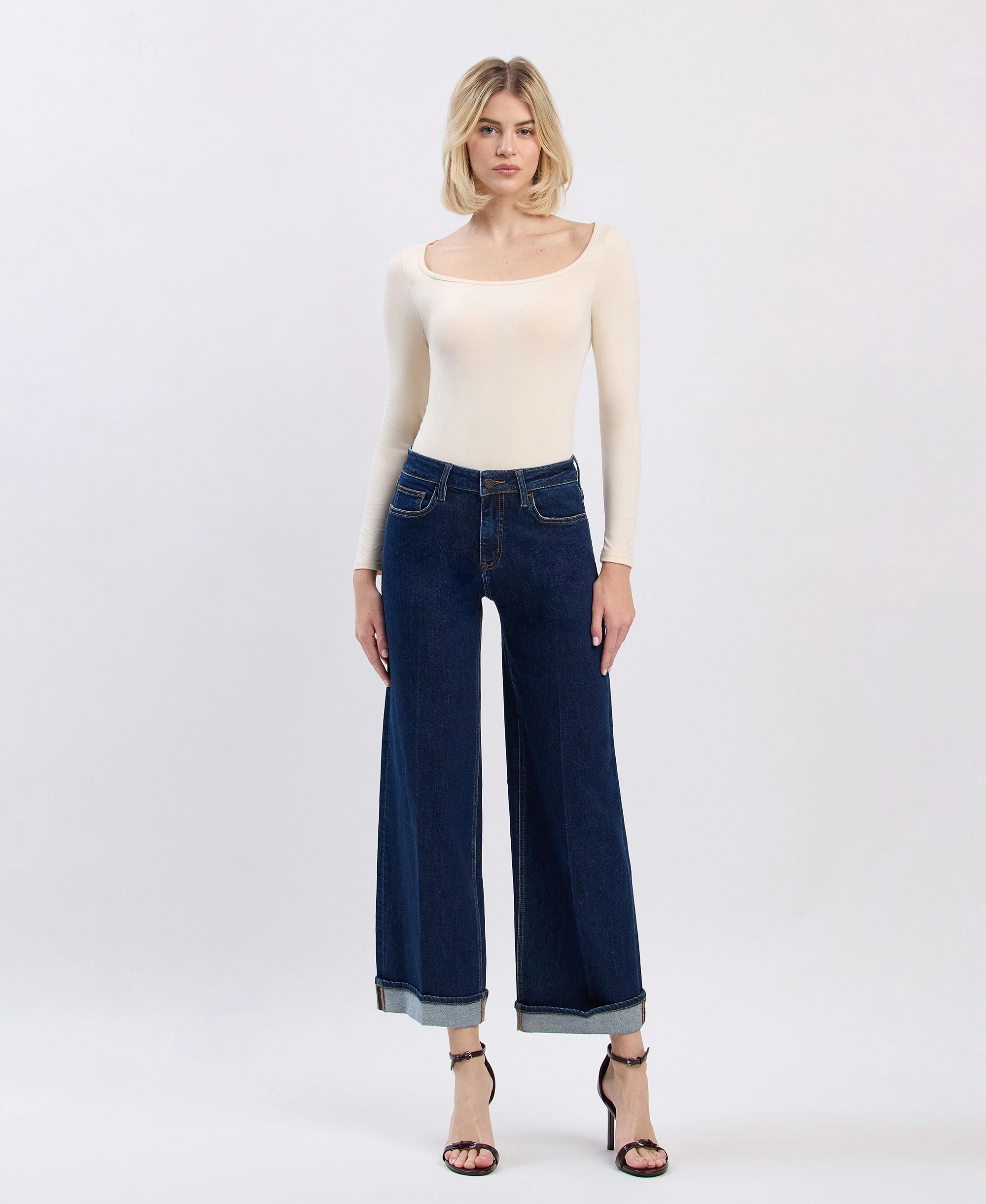 Reward - High Rise Tab Cuffed Ankle Wide Leg Jeans - Image 4