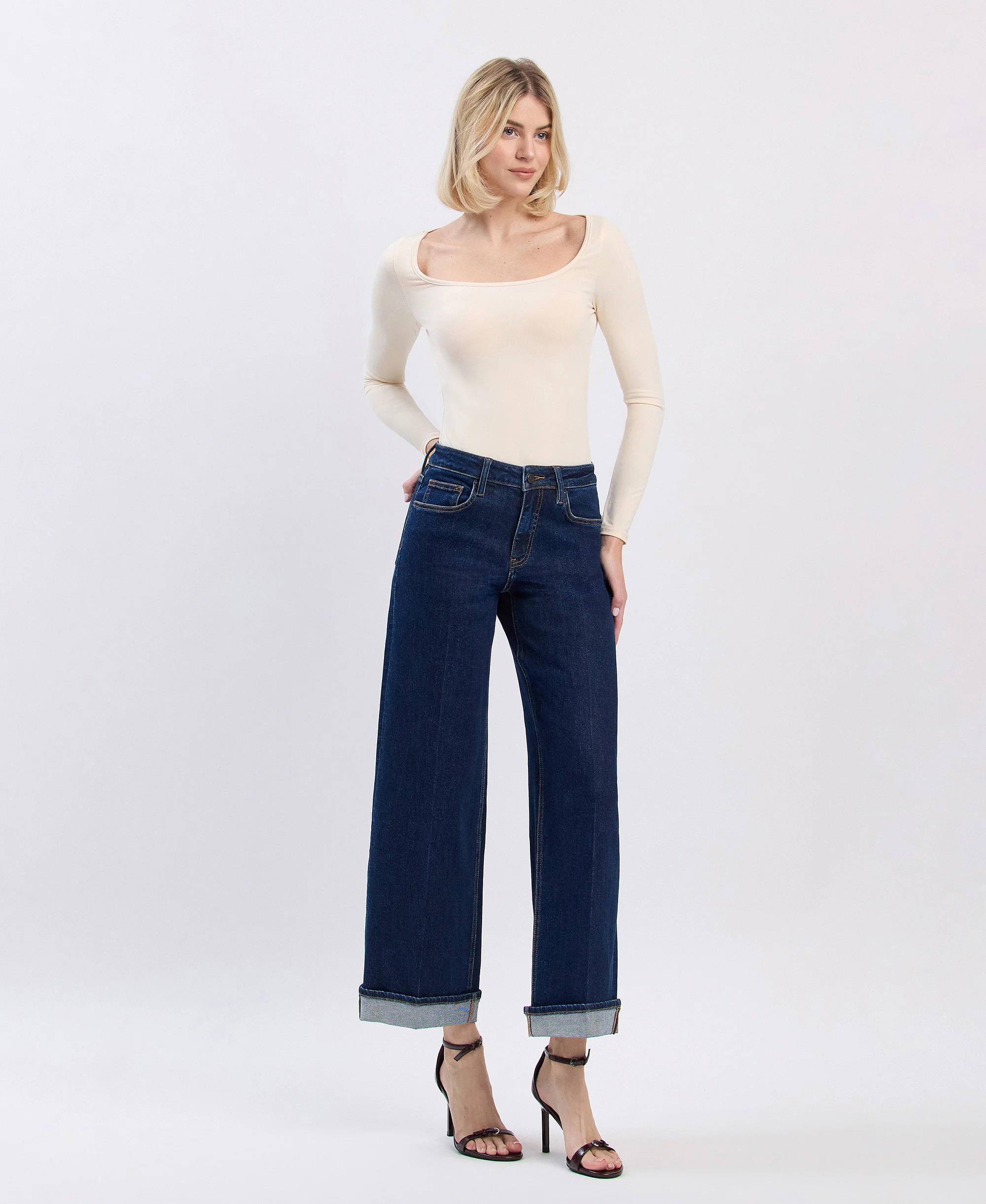 Reward - High Rise Tab Cuffed Ankle Wide Leg Jeans - Image 5