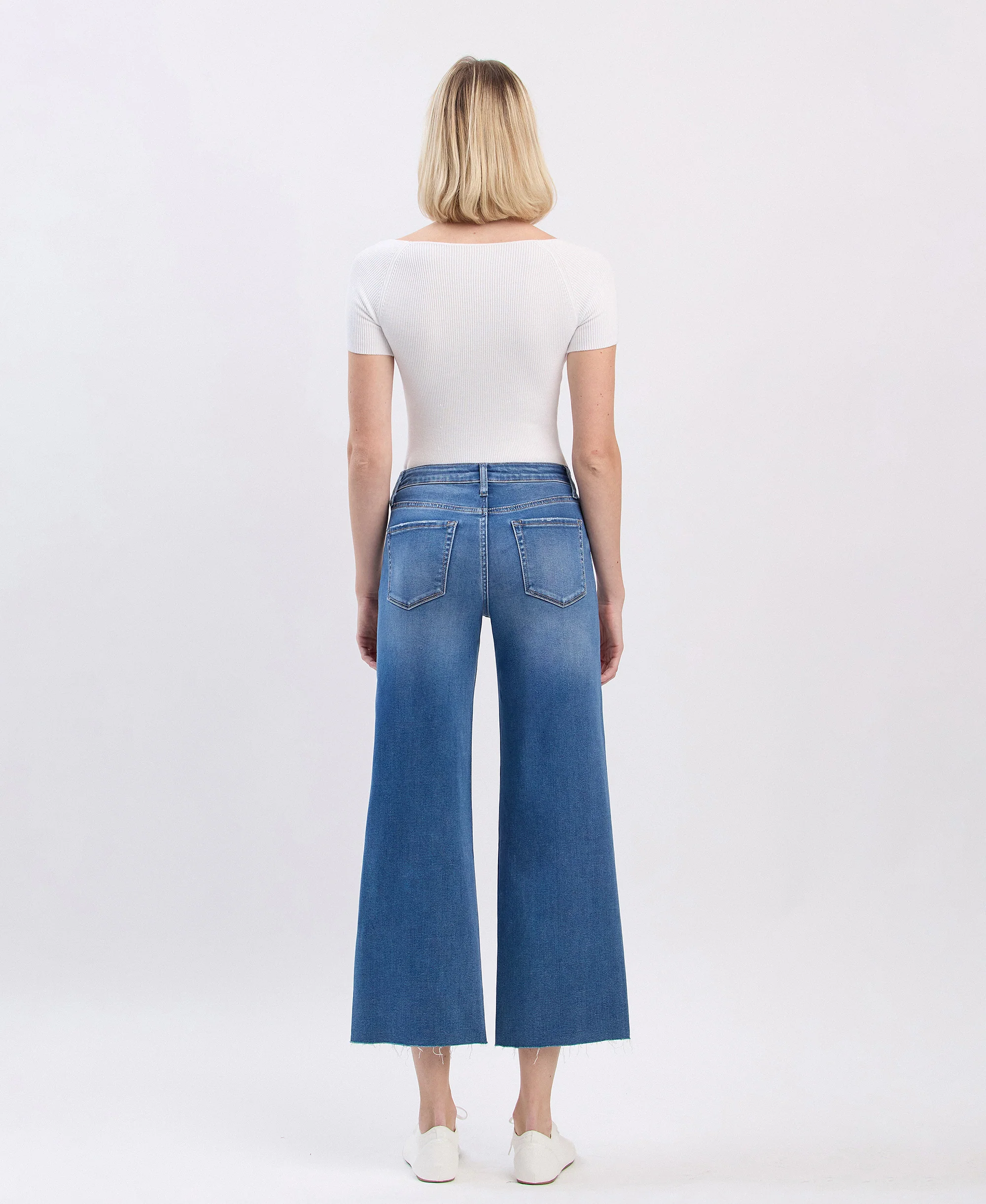 Right - High Rise Raw Hem Crop Slim Wide Leg Jeans - Image 2