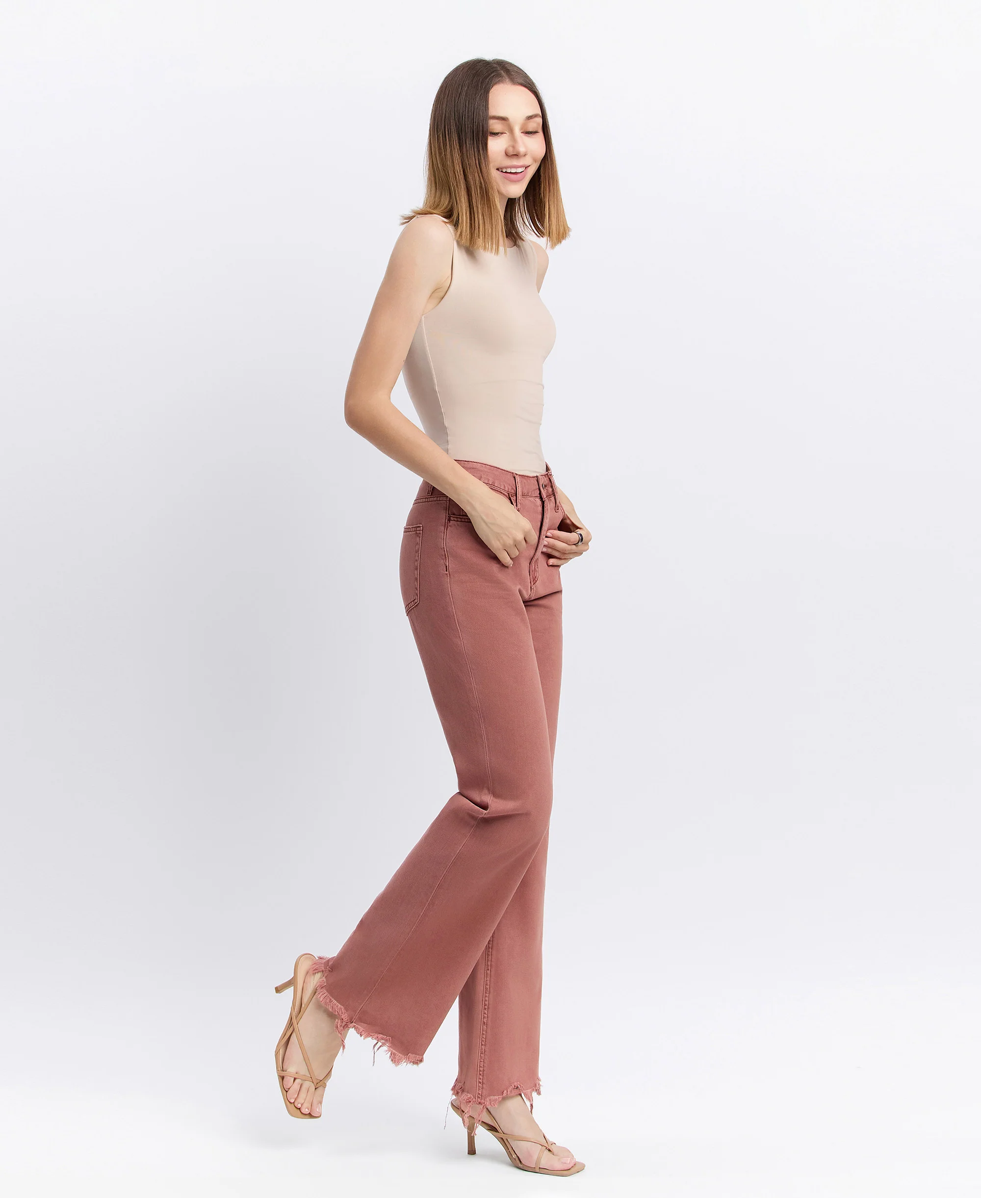 Russet - Super High Rise 90's Vintage Hem Detail Flare Jeans - Image 4