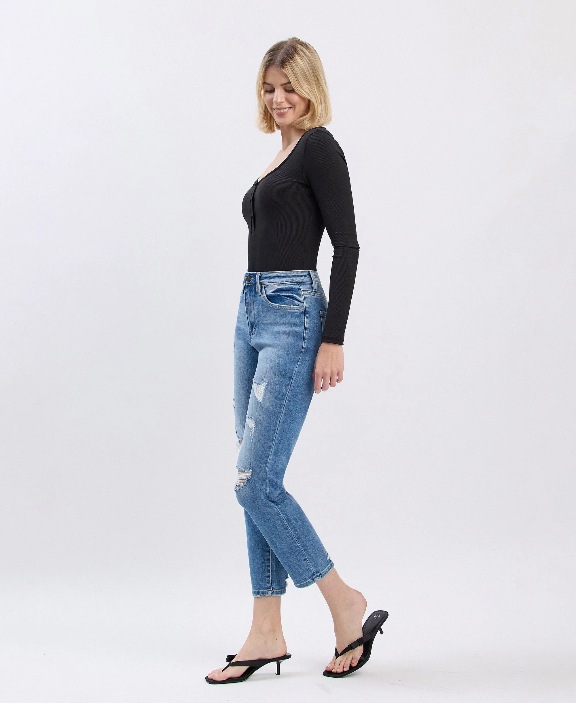 Scratch - Super High Rise Distressed Crop Mom Jeans - Image 3