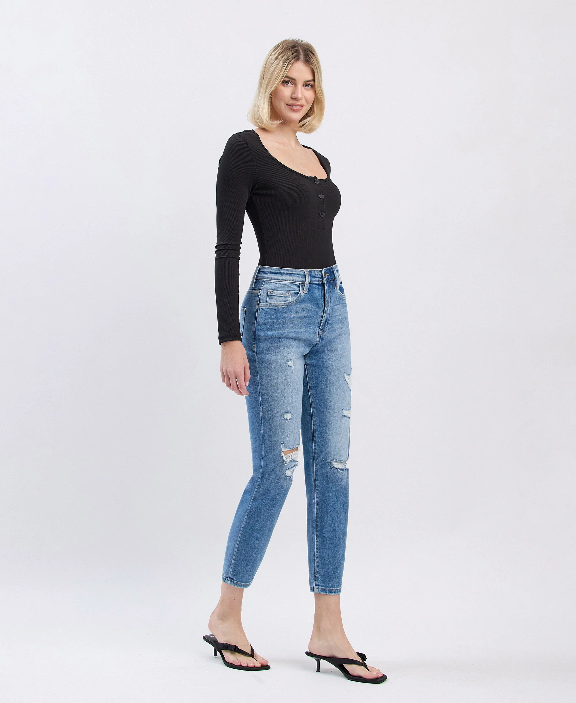 Scratch - Super High Rise Distressed Crop Mom Jeans - Image 4