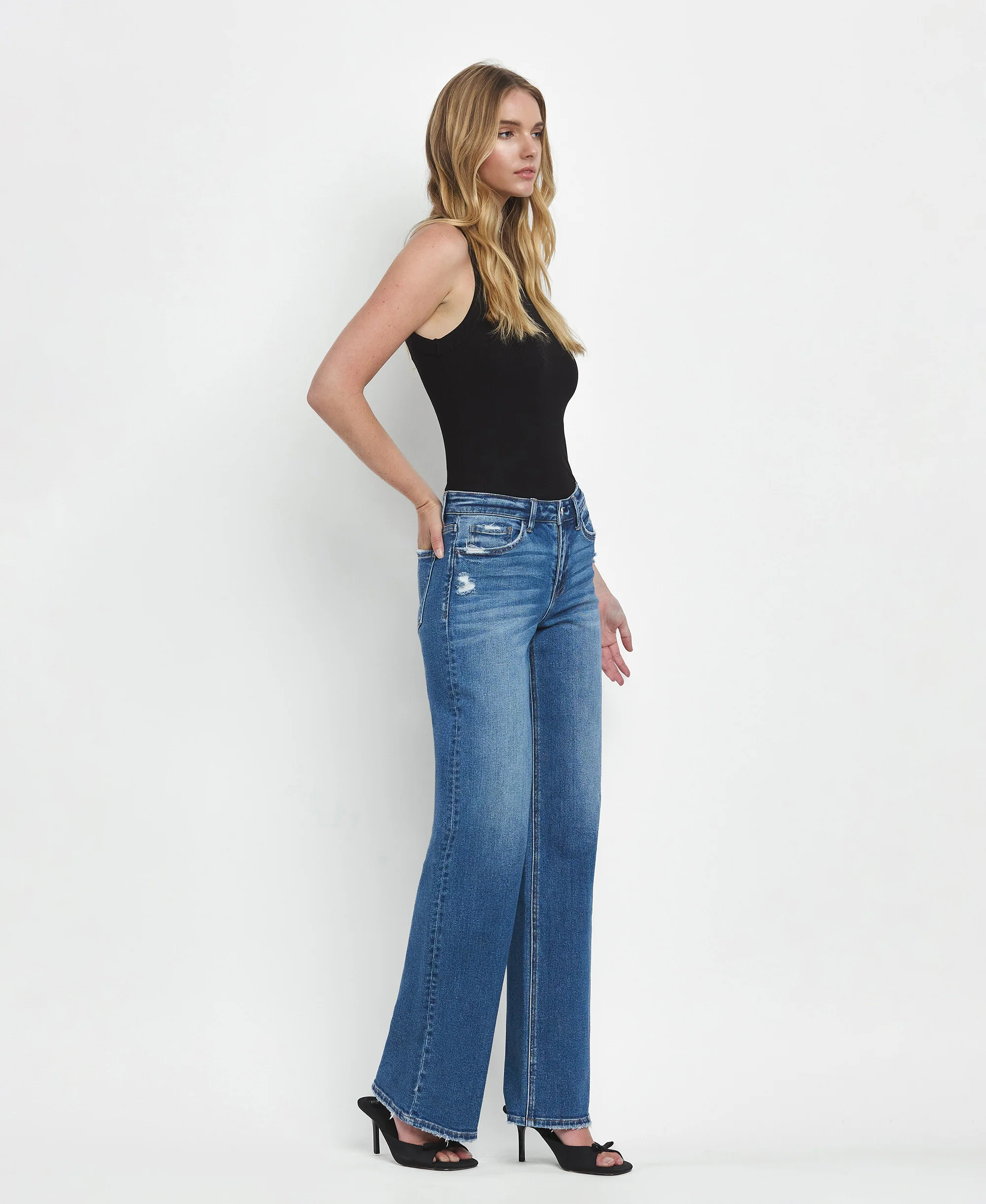 Secure - Mid Rise Full Length Wide Leg Jeans - Image 4