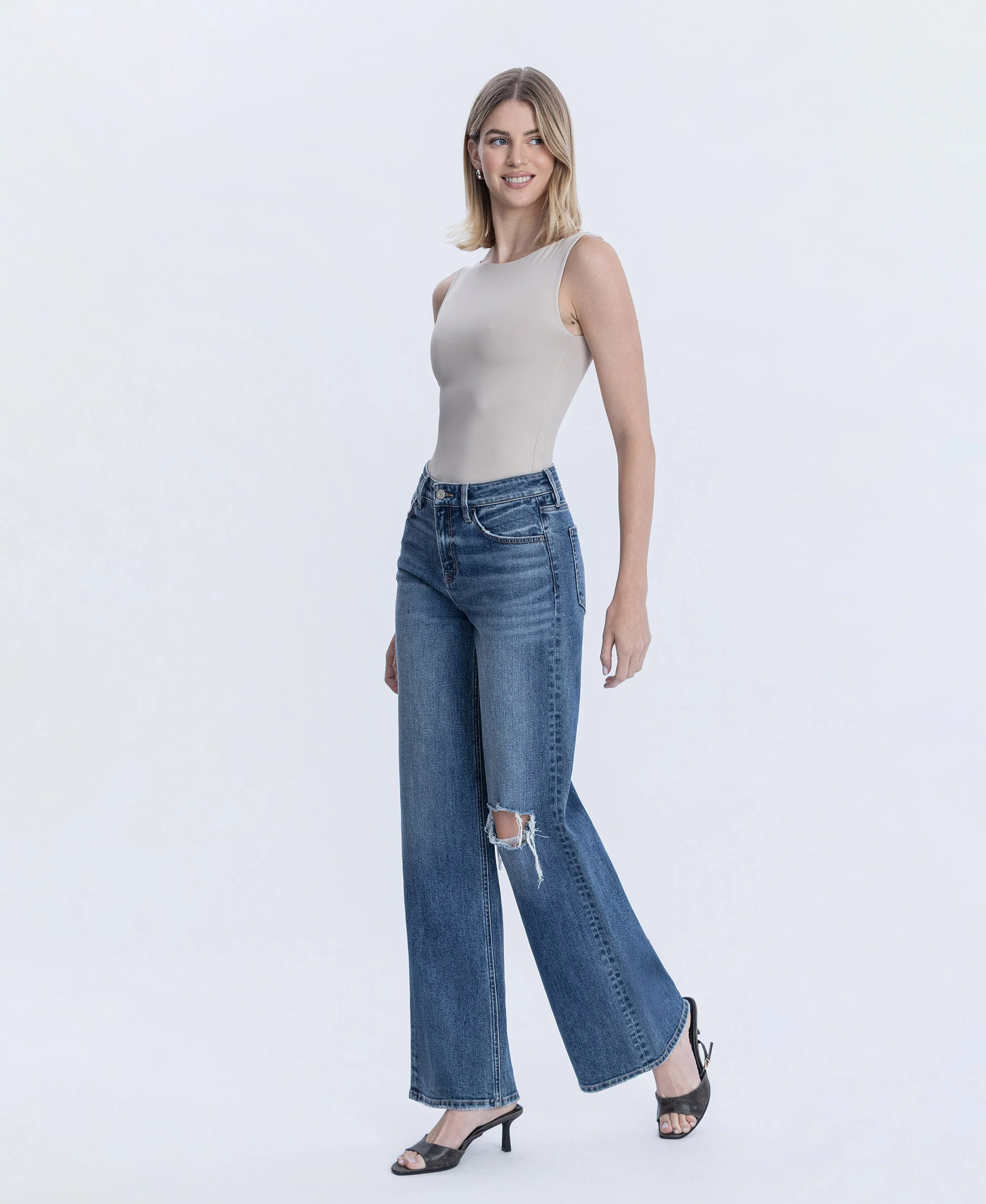 Seduction - High Rise Distressed Wide Leg Jeans - Image 3