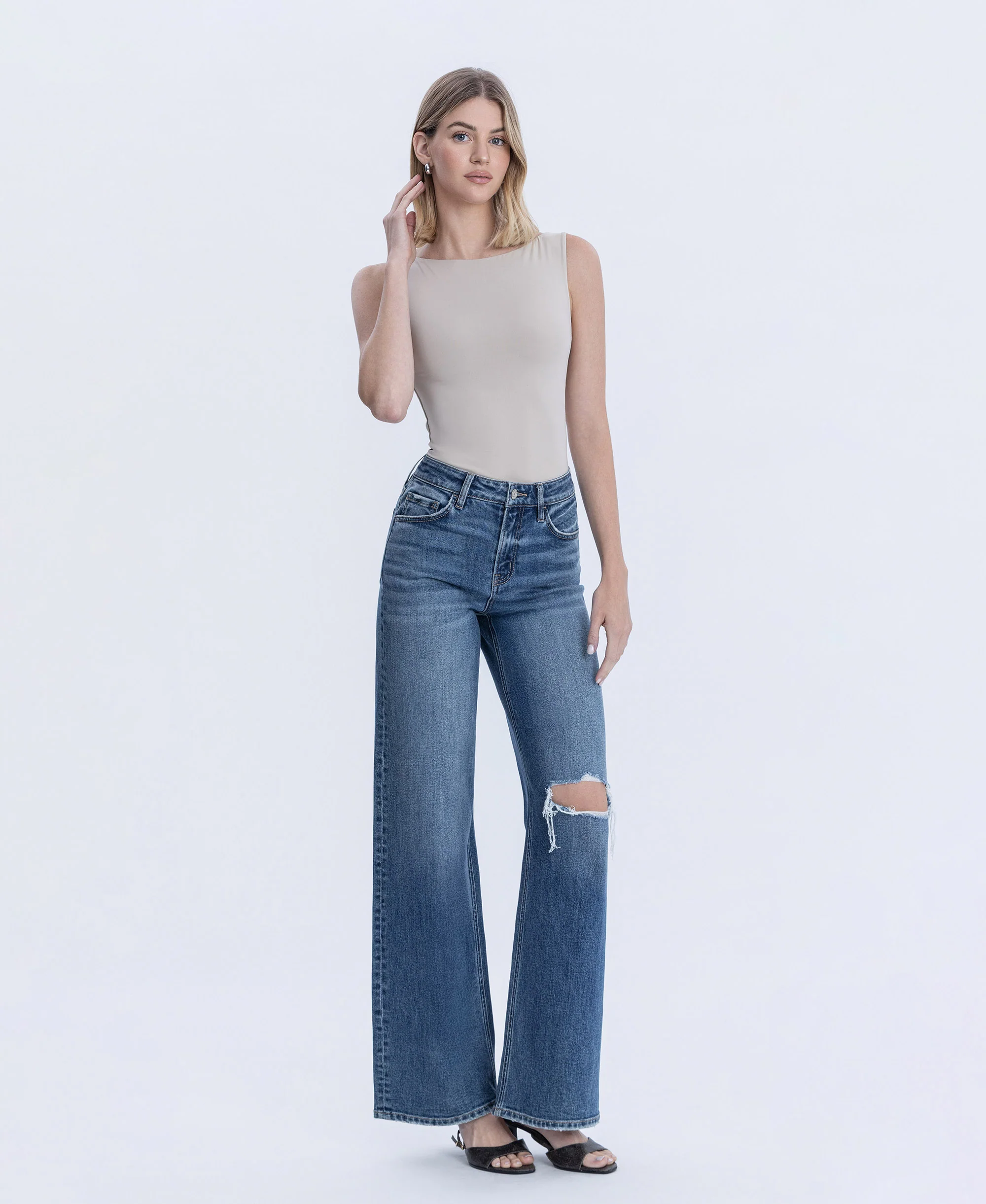 Seduction - High Rise Distressed Wide Leg Jeans - Image 4