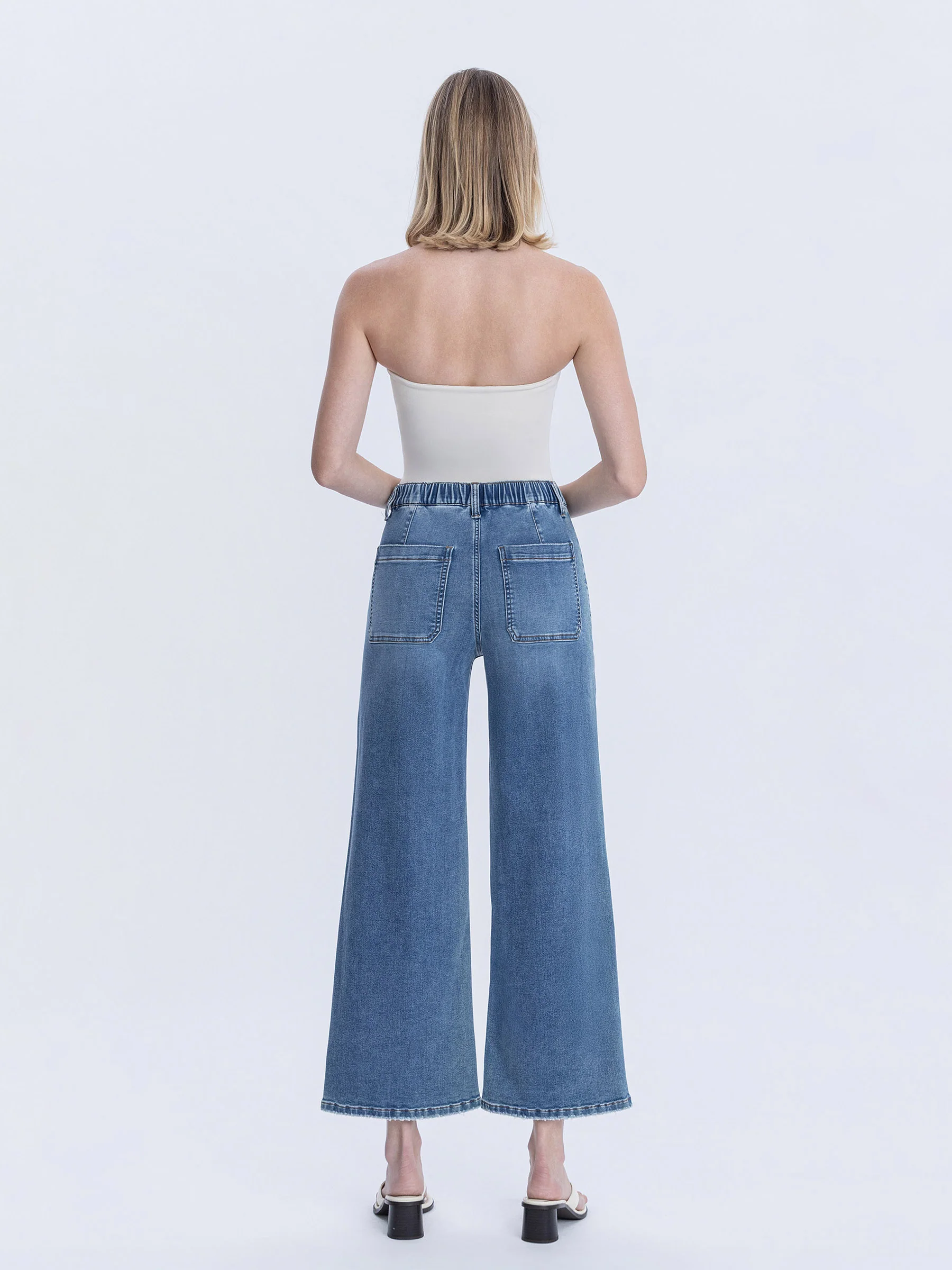 Serendipity Light - High Rise Elastic Waistband Ankle Baggy Wide Leg Jeans - Image 2