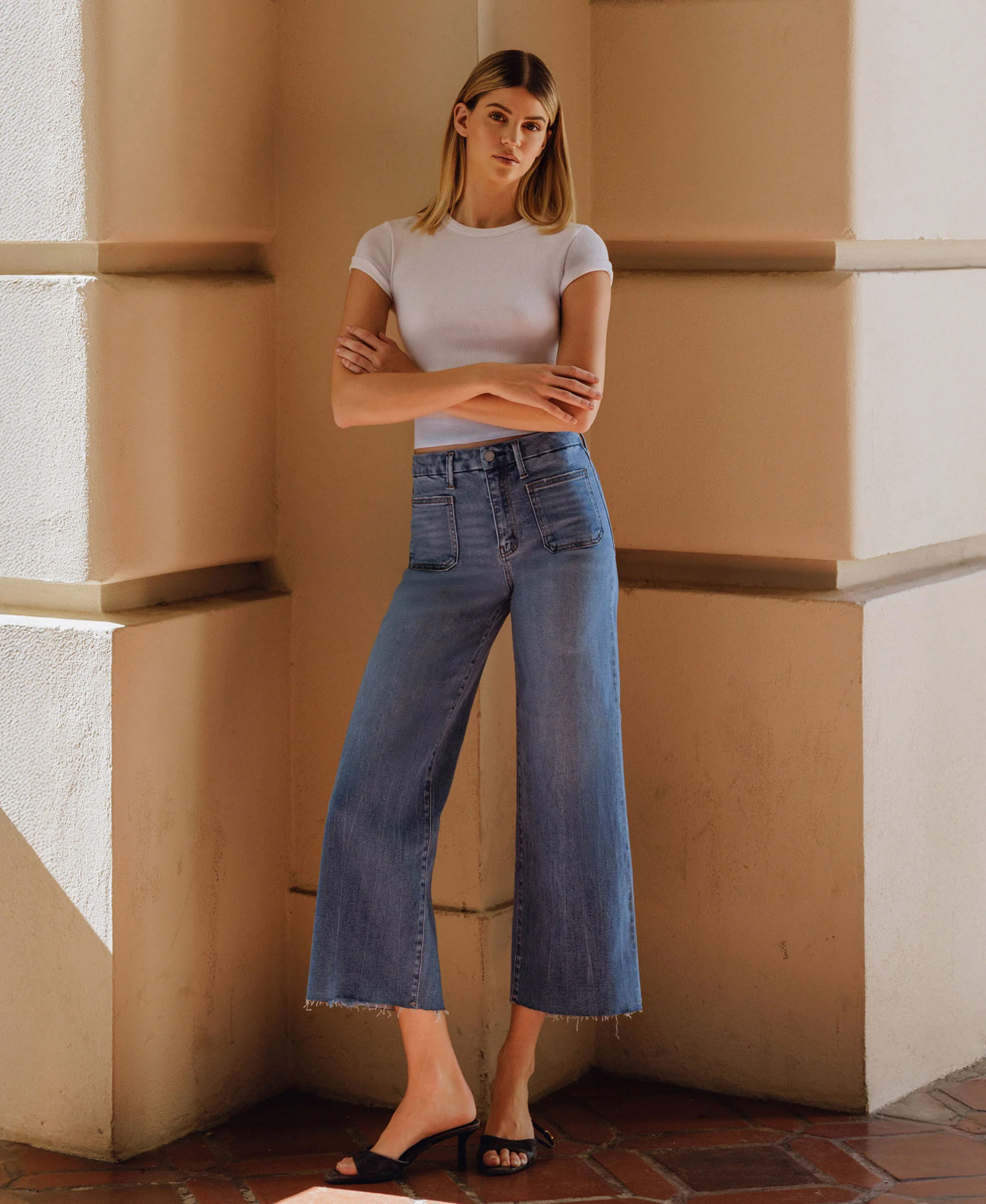 Serene Promise - High Rise Comfort Waistband Crop Wide Leg Jeans