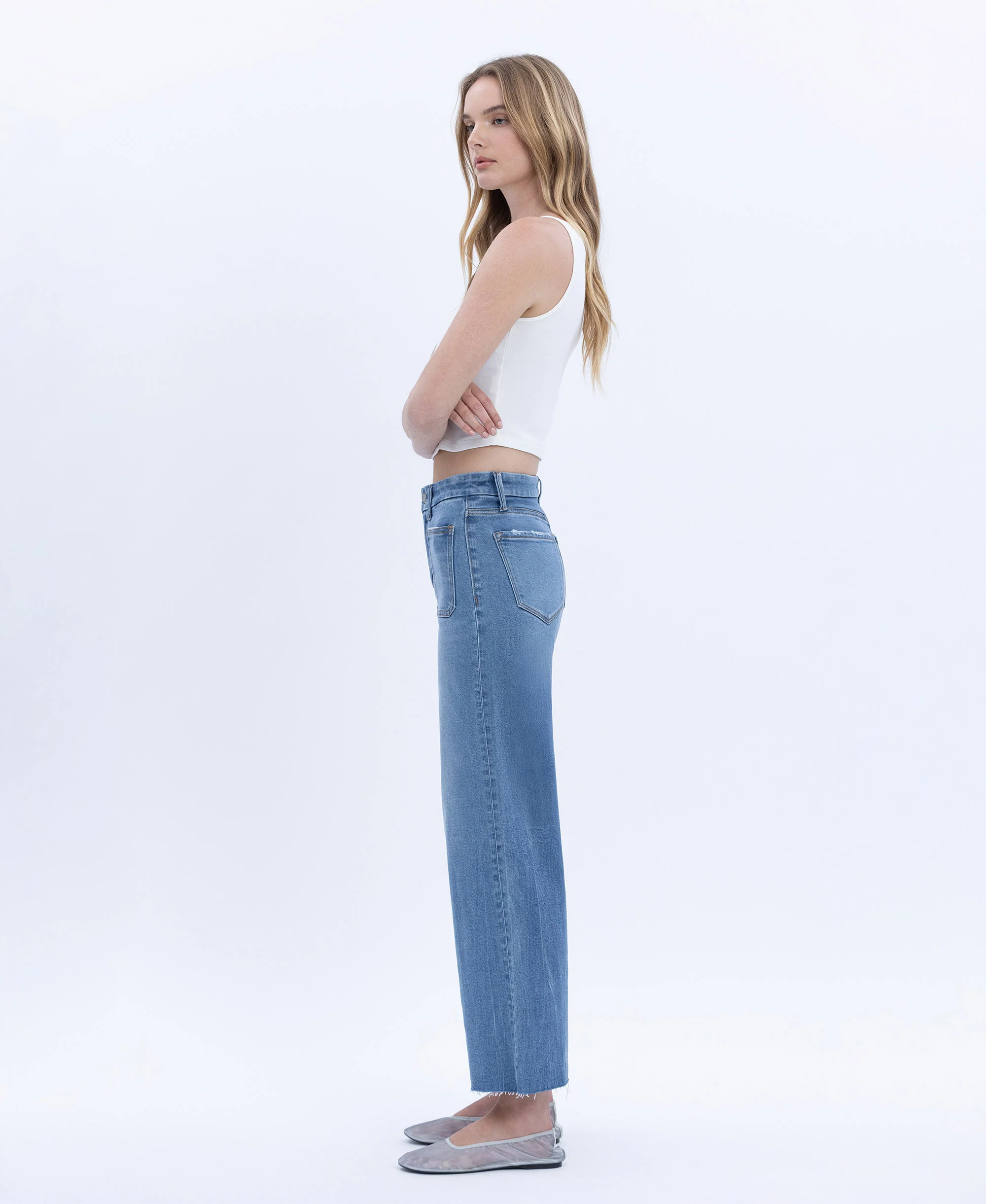 Serene Promise - High Rise Comfort Waistband Crop Wide Leg Jeans - Image 3