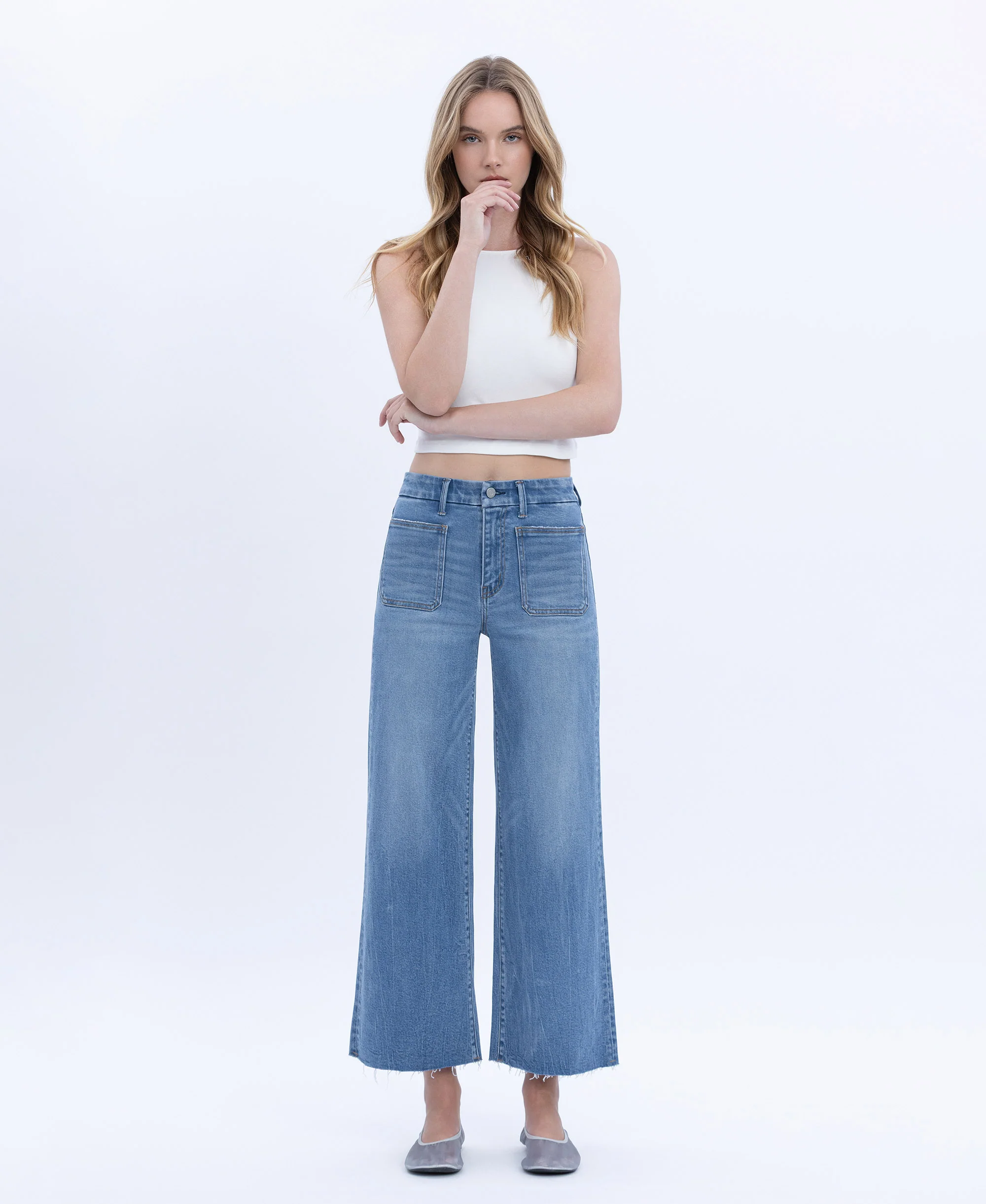 Serene Promise - High Rise Comfort Waistband Crop Wide Leg Jeans - Image 4