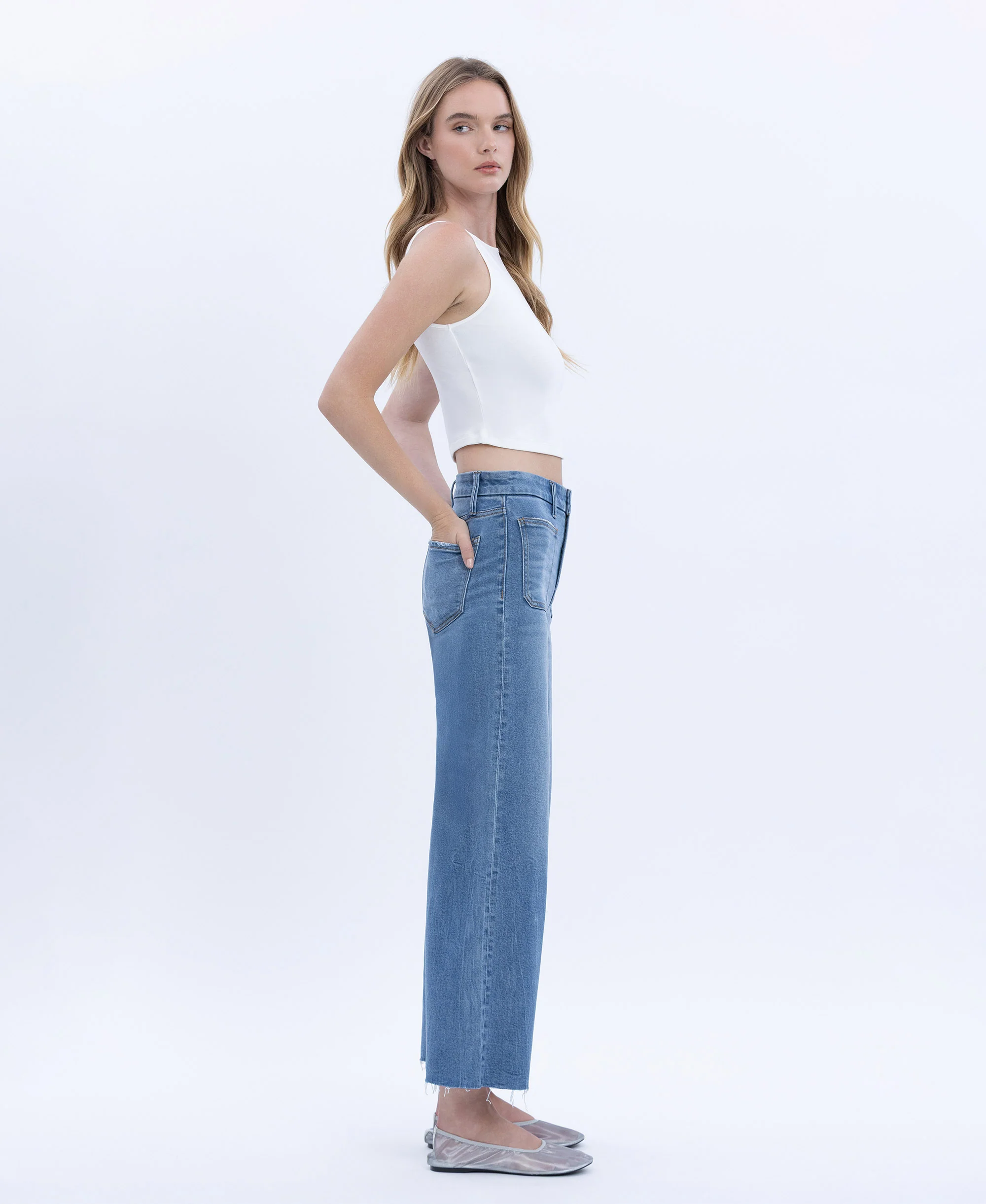 Serene Promise - High Rise Comfort Waistband Crop Wide Leg Jeans - Image 5