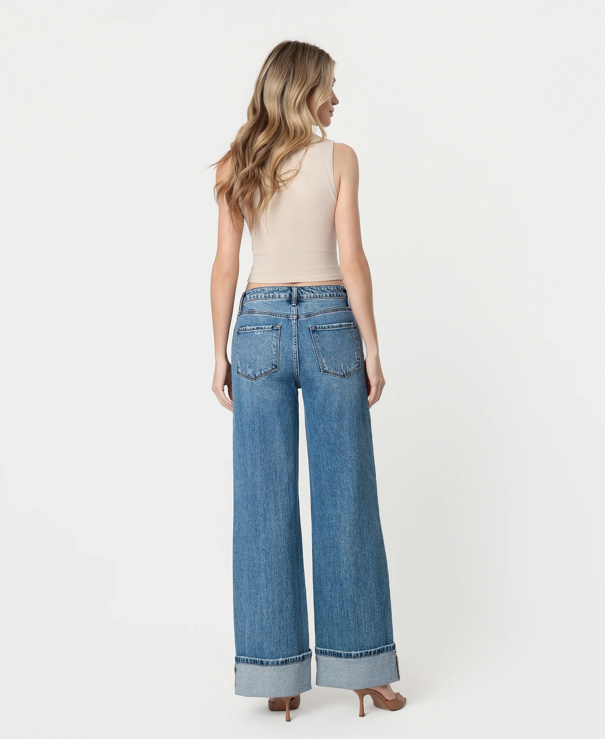 Shine - High Rise Cuffed Panel Baggy Wide Leg Jeans - Image 2