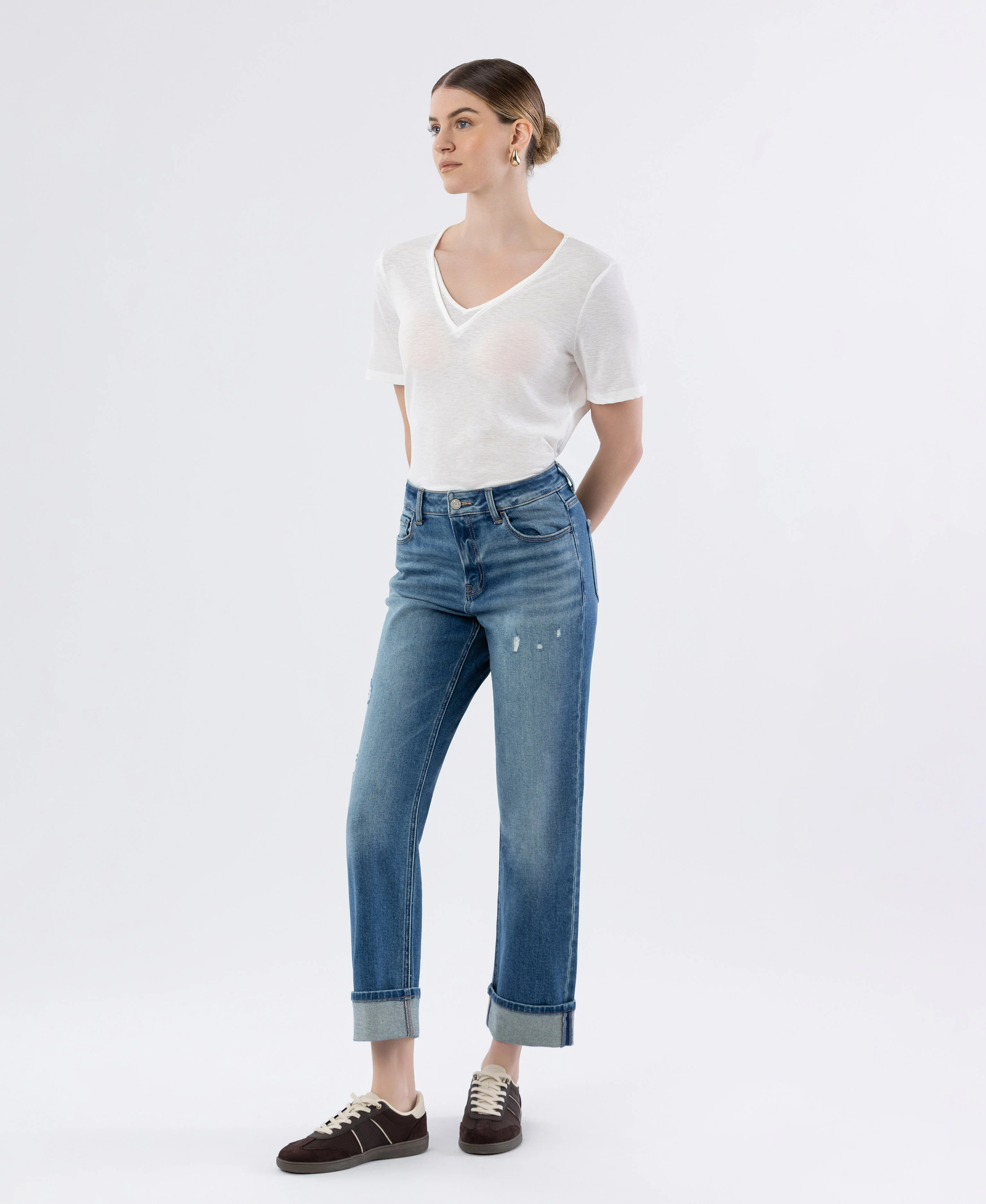 Sleek - High Rise Cuffed Straight Jeans - Image 3