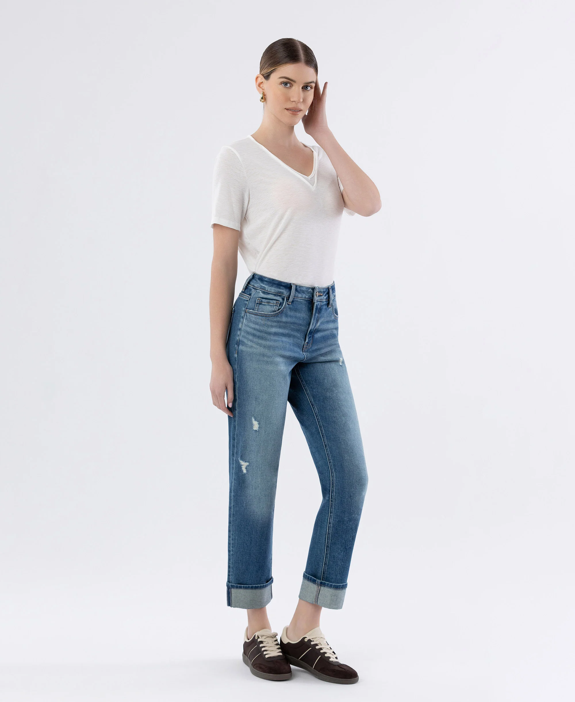Sleek - High Rise Cuffed Straight Jeans - Image 4