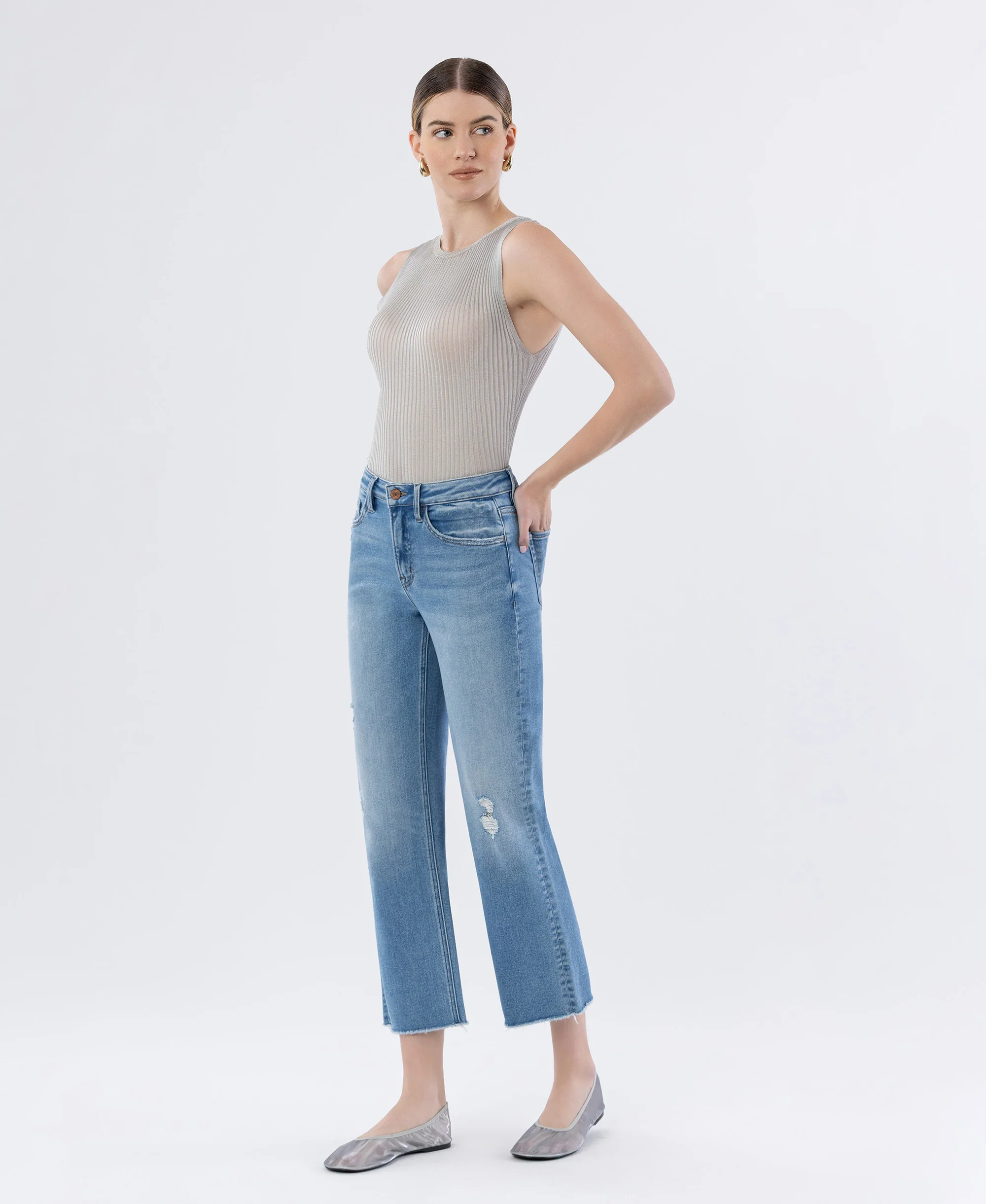 Softy - High Rise Raw Hem Crop Straight Jeans - Image 3