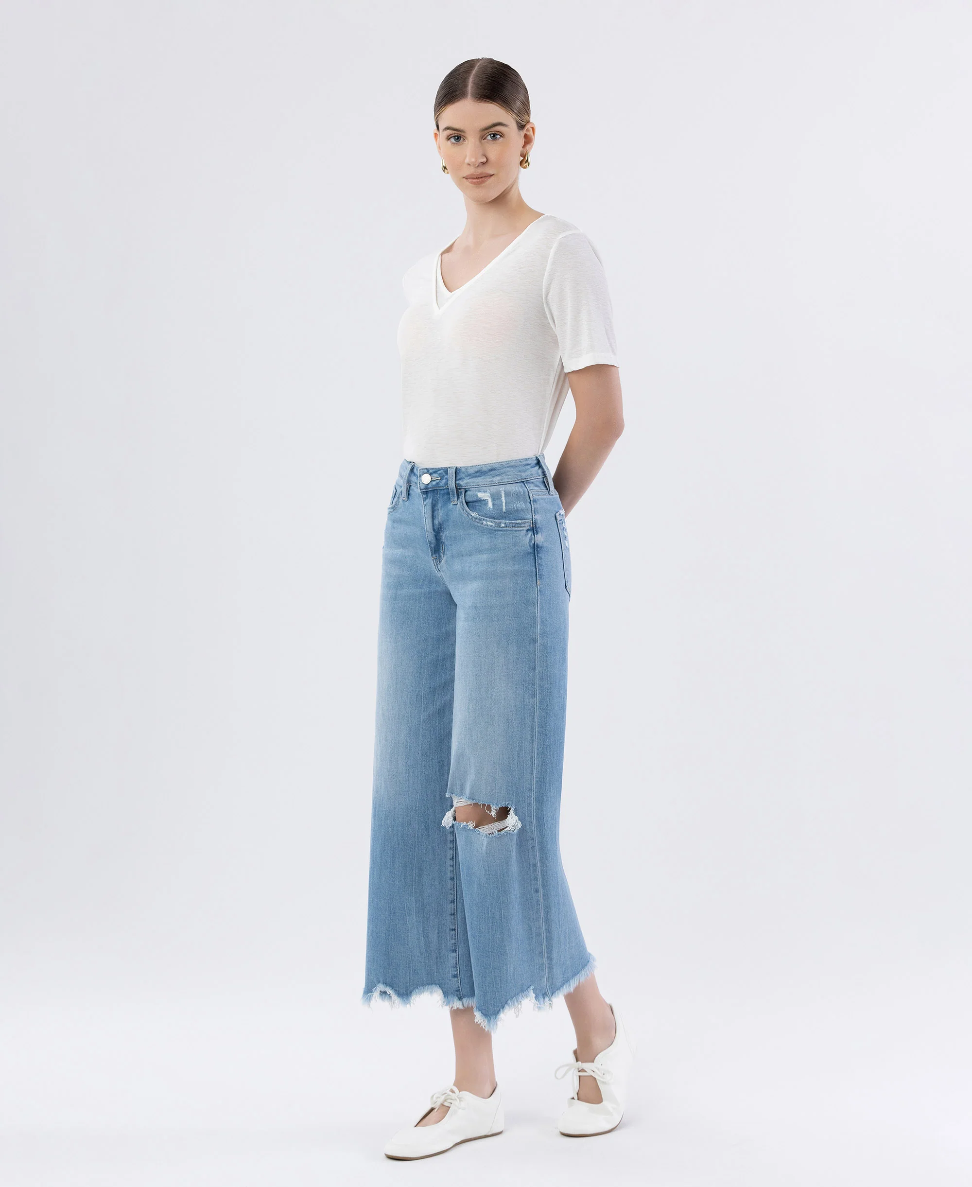 Spellbindingly - High Rise Distressed Crop Wide Leg Jeans - Image 3