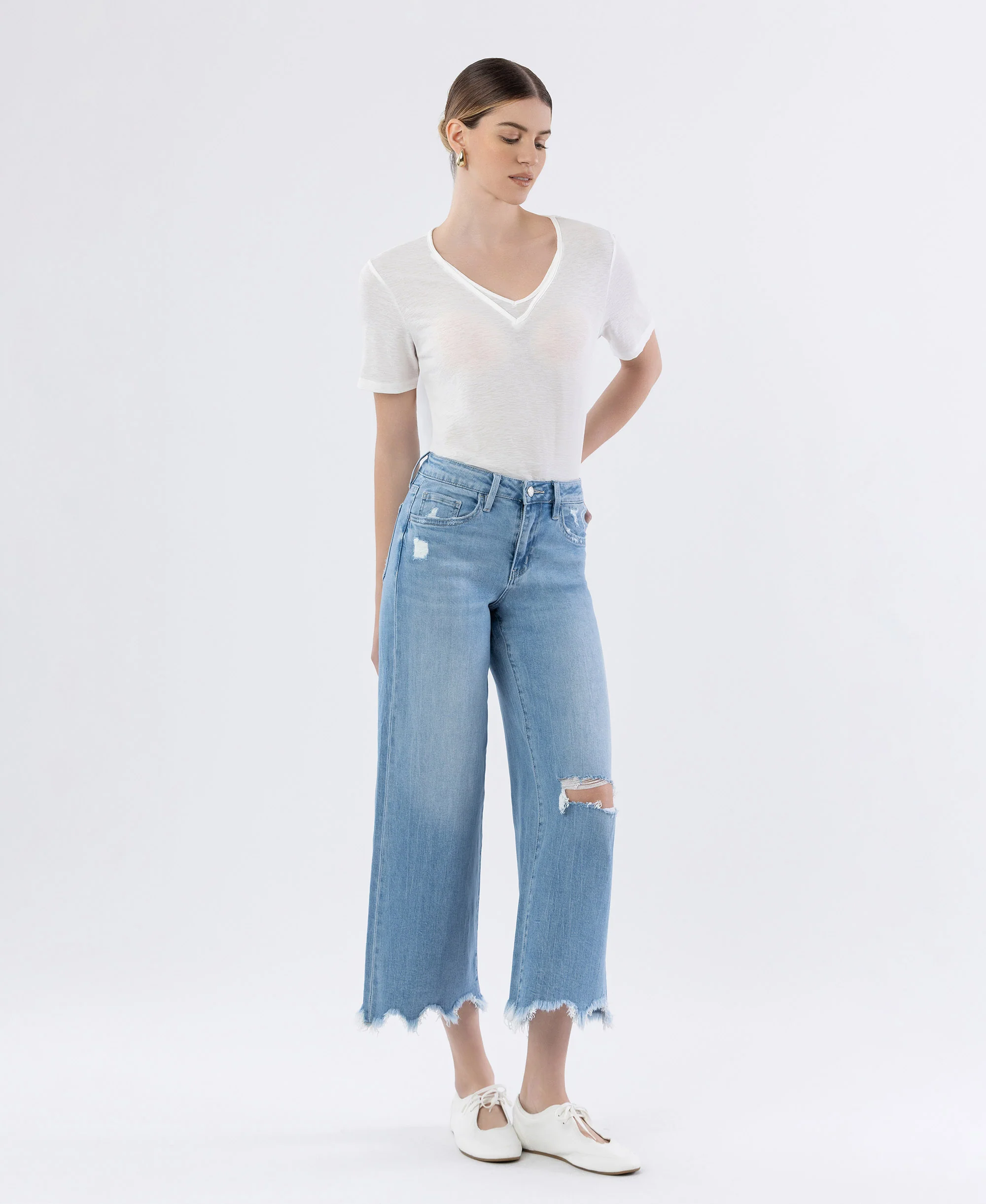 Spellbindingly - High Rise Distressed Crop Wide Leg Jeans - Image 4