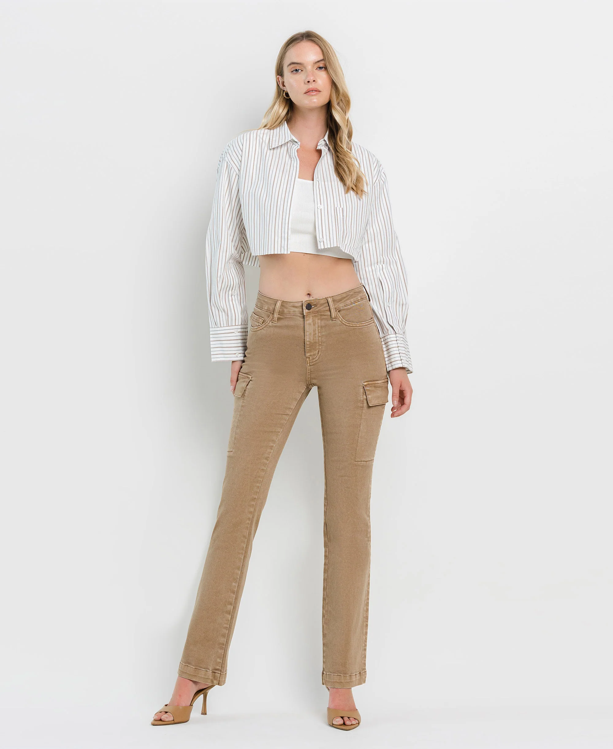 Stone - High Rise Relaxed Bootcut Cargo Jeans - Image 4