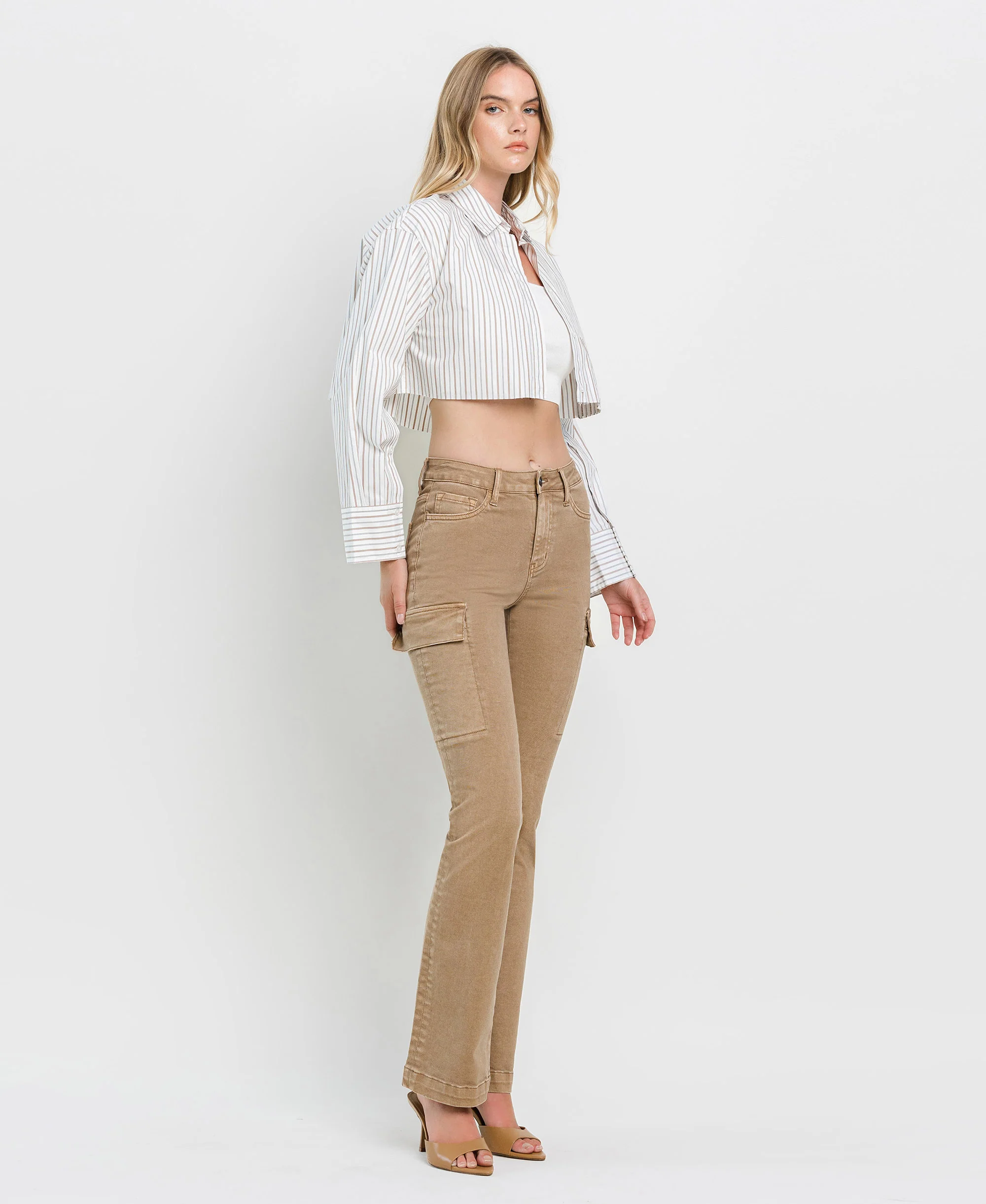 Stone - High Rise Relaxed Bootcut Cargo Jeans - Image 5