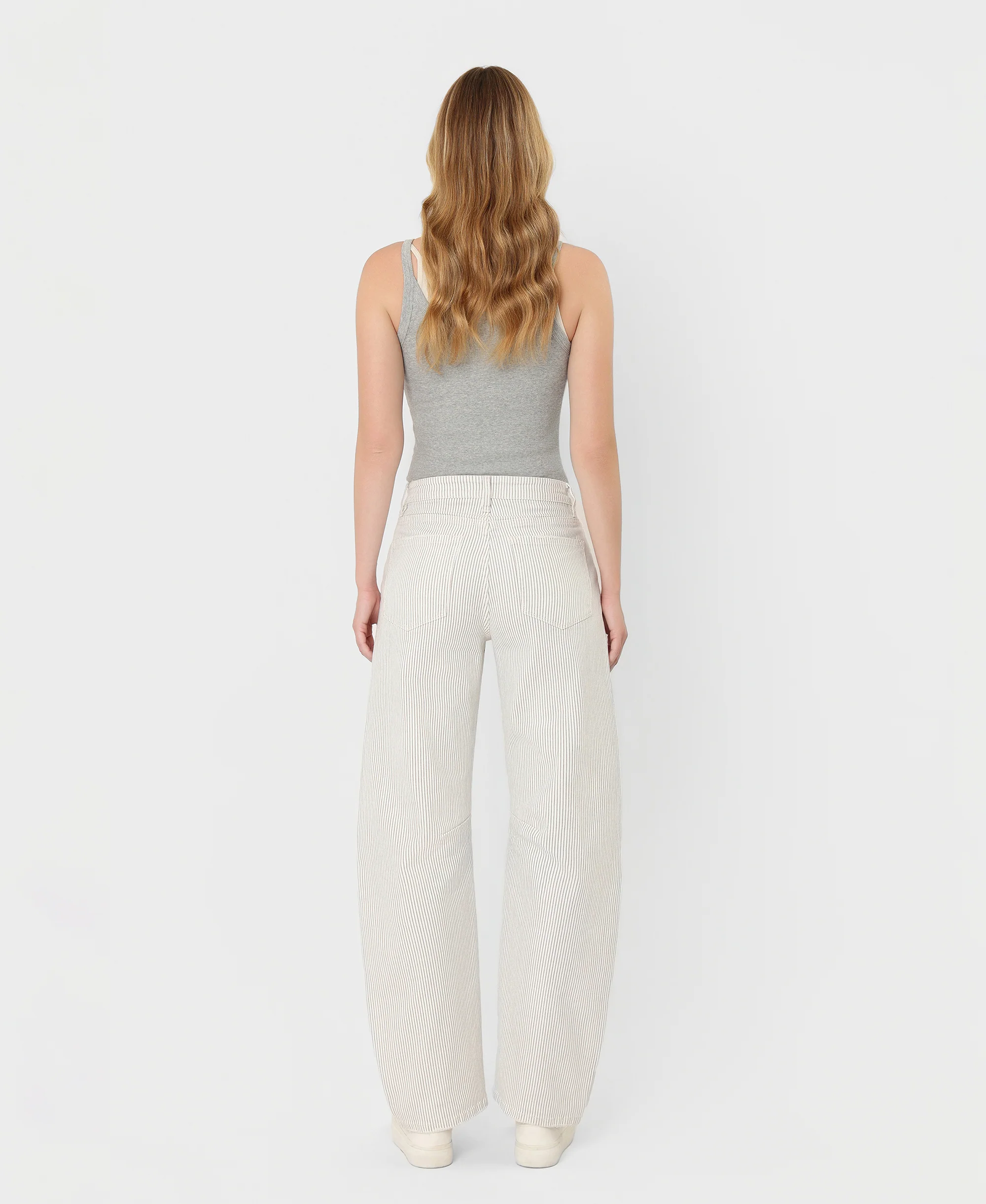Stripe - High Rise Dart Detail Striped Crop Barrel Jeans - Image 2