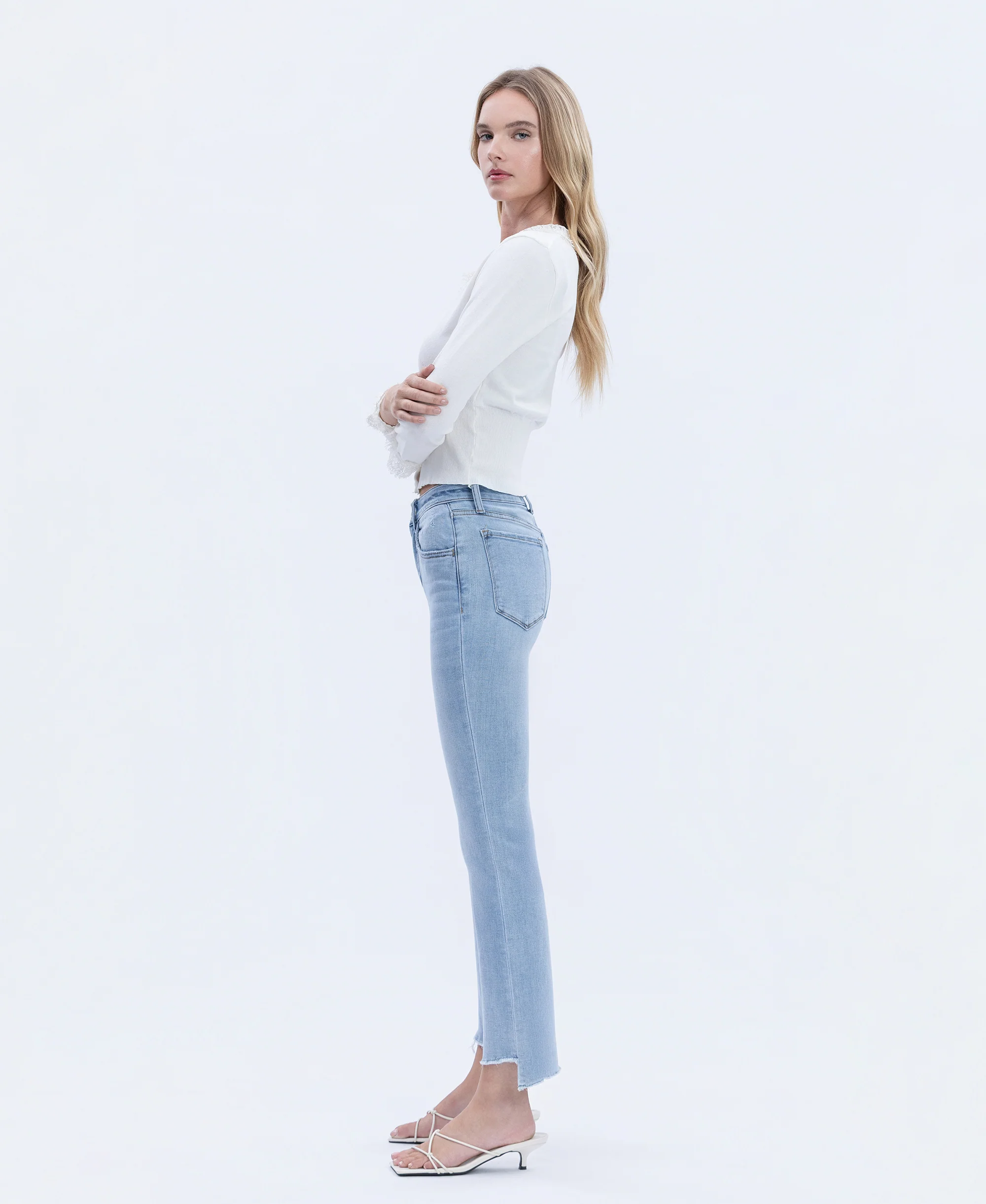 Striving - High Rise Raw Step Hem Crop Flare Jeans - Image 3