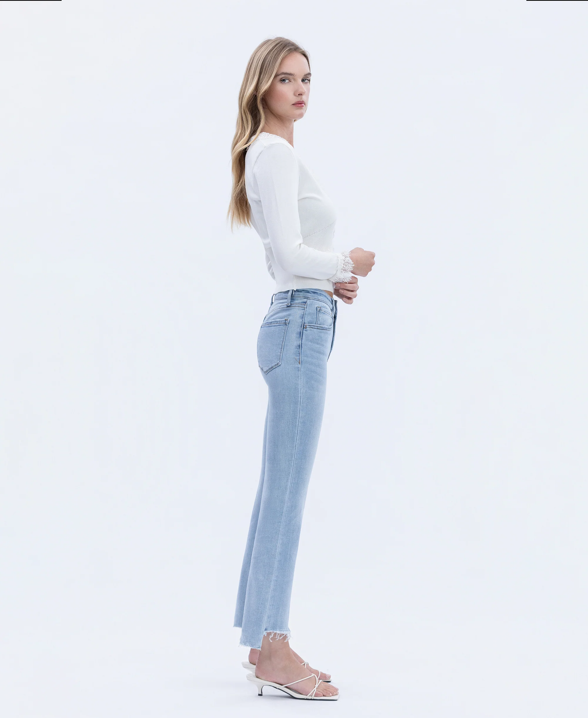 Striving - High Rise Raw Step Hem Crop Flare Jeans - Image 4