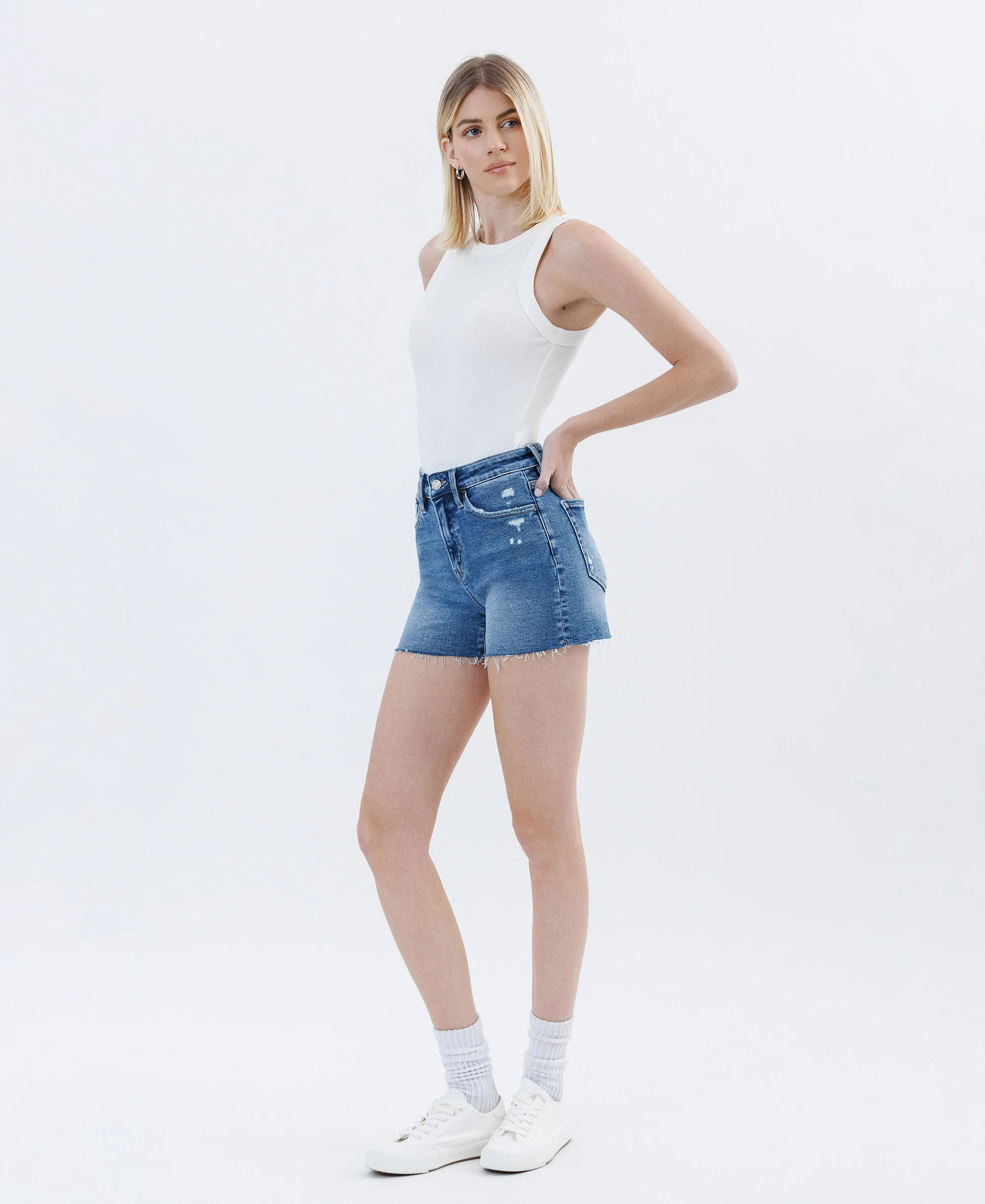 Successes - High Rise Raw Hem Denim Shorts - Image 3