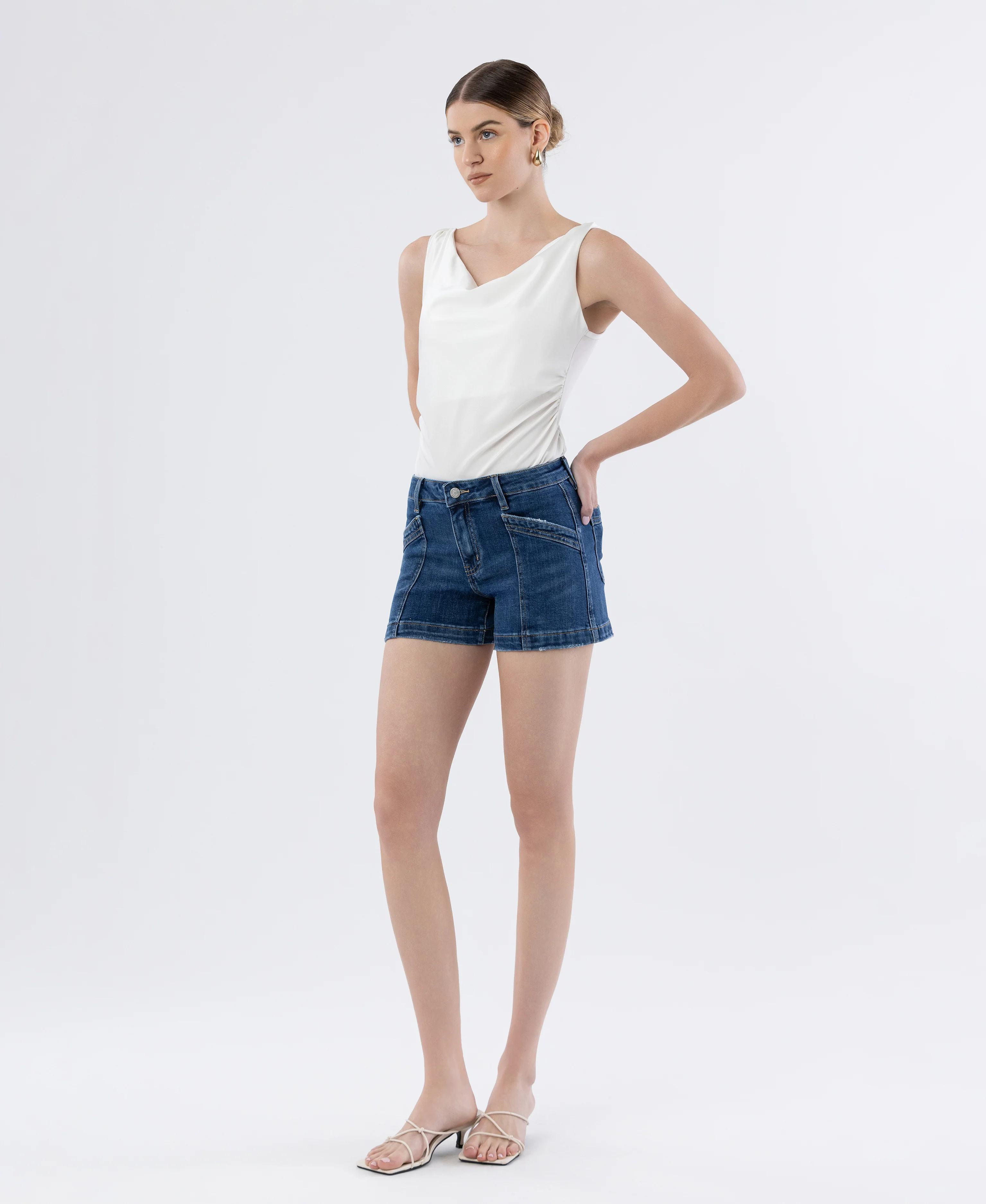 Sugar - High Rise Trouser Hem Utility Denim Shorts - Image 3
