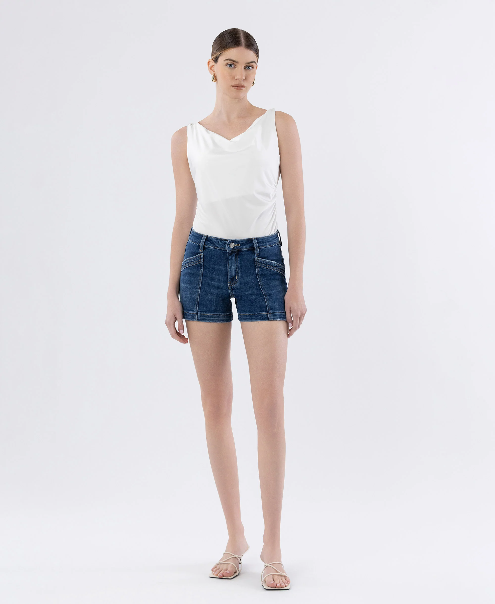 Sugar - High Rise Trouser Hem Utility Denim Shorts - Image 4