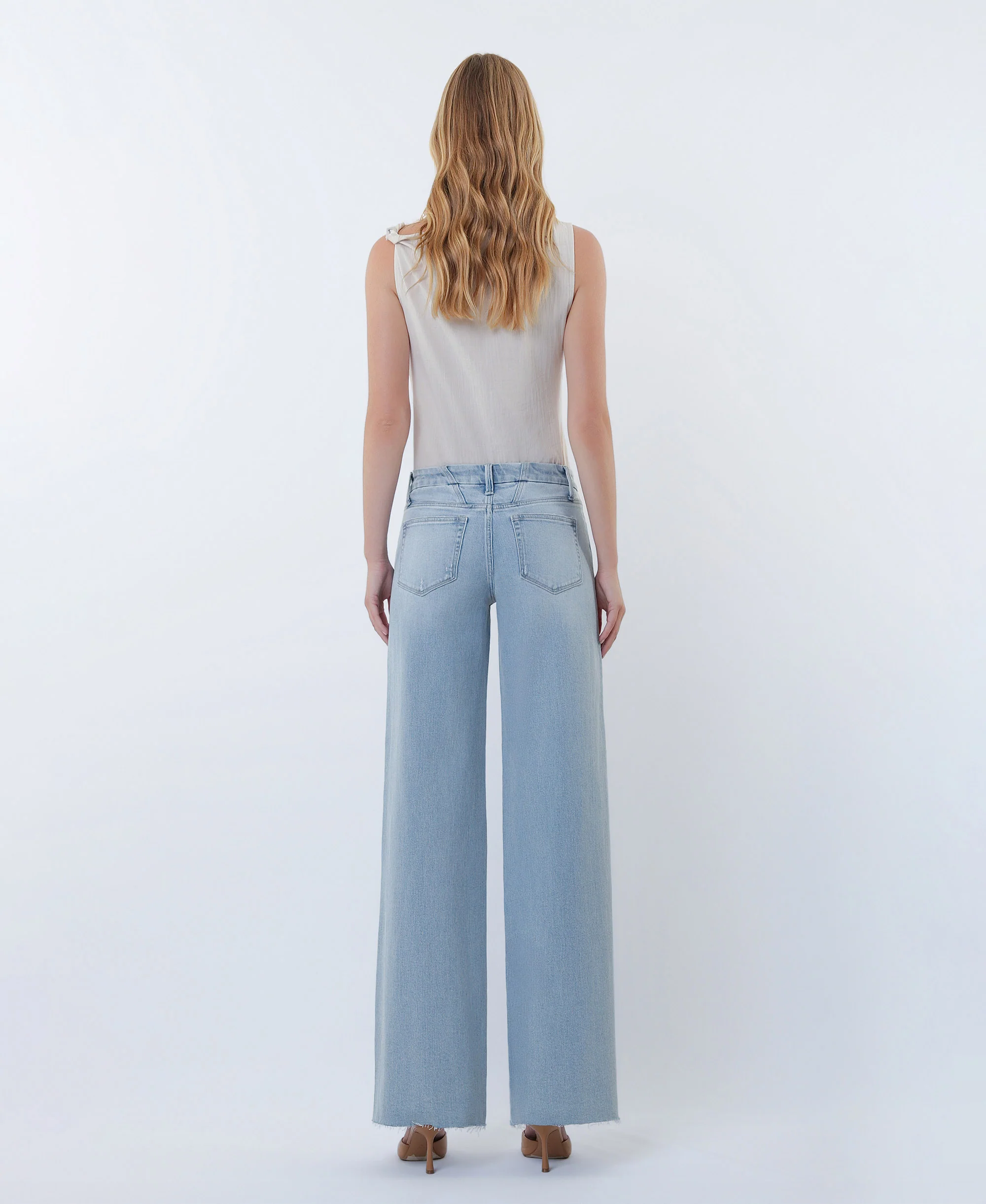 Super Light - Mid Rise Clean Cut Raw Hem Wide Leg Jeans - Image 2