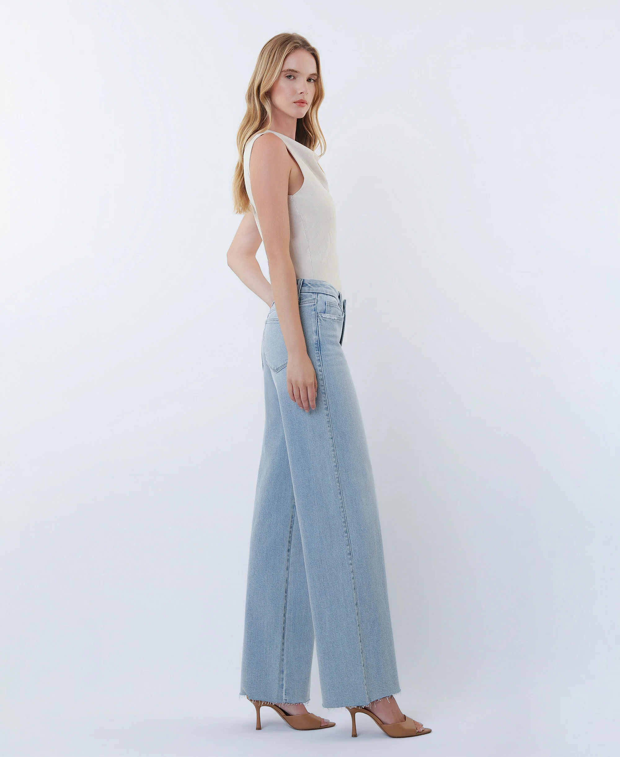 Super Light - Mid Rise Clean Cut Raw Hem Wide Leg Jeans - Image 4