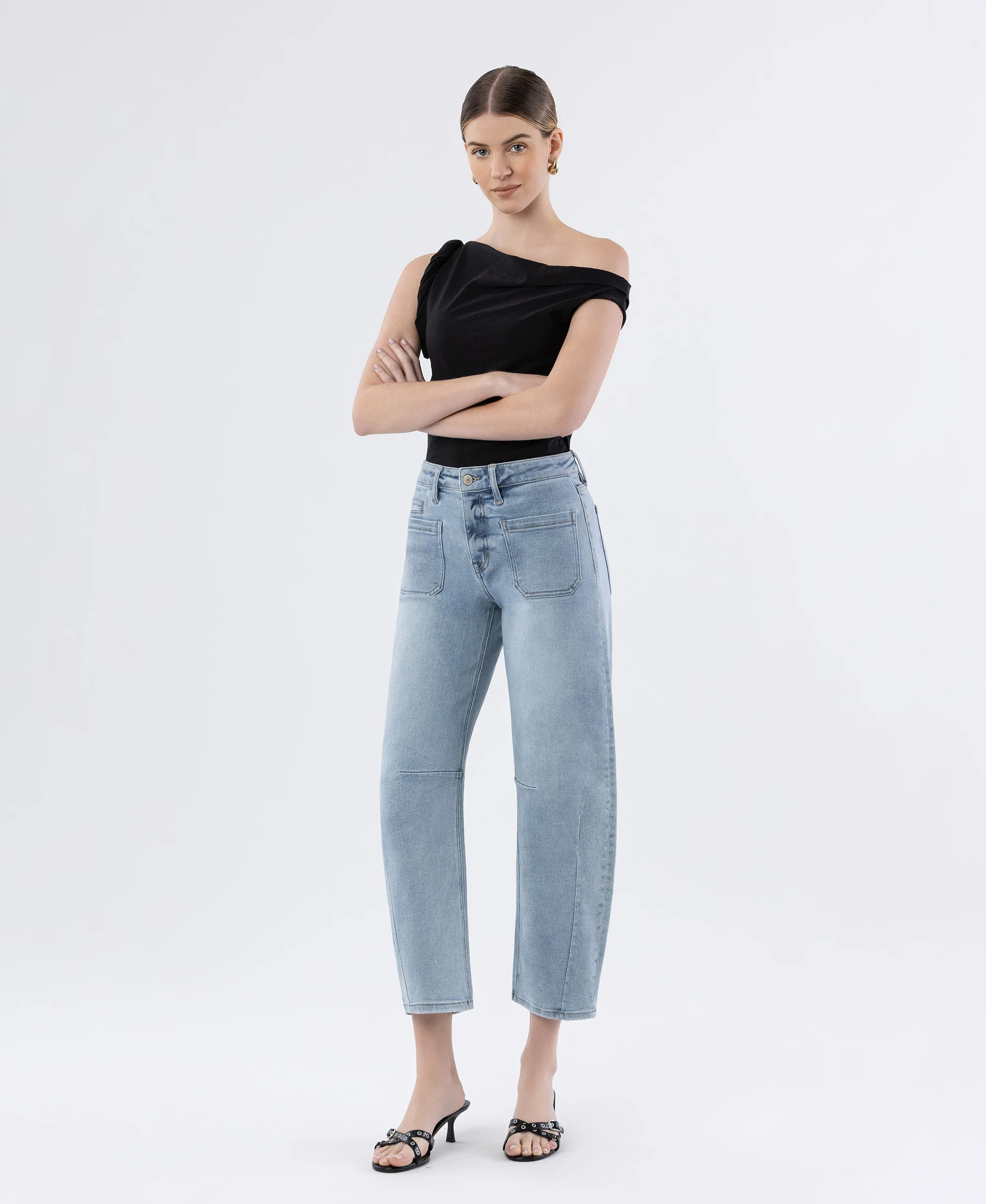 Superb - High Rise Patch Pocket Barrel Jeans - Image 3