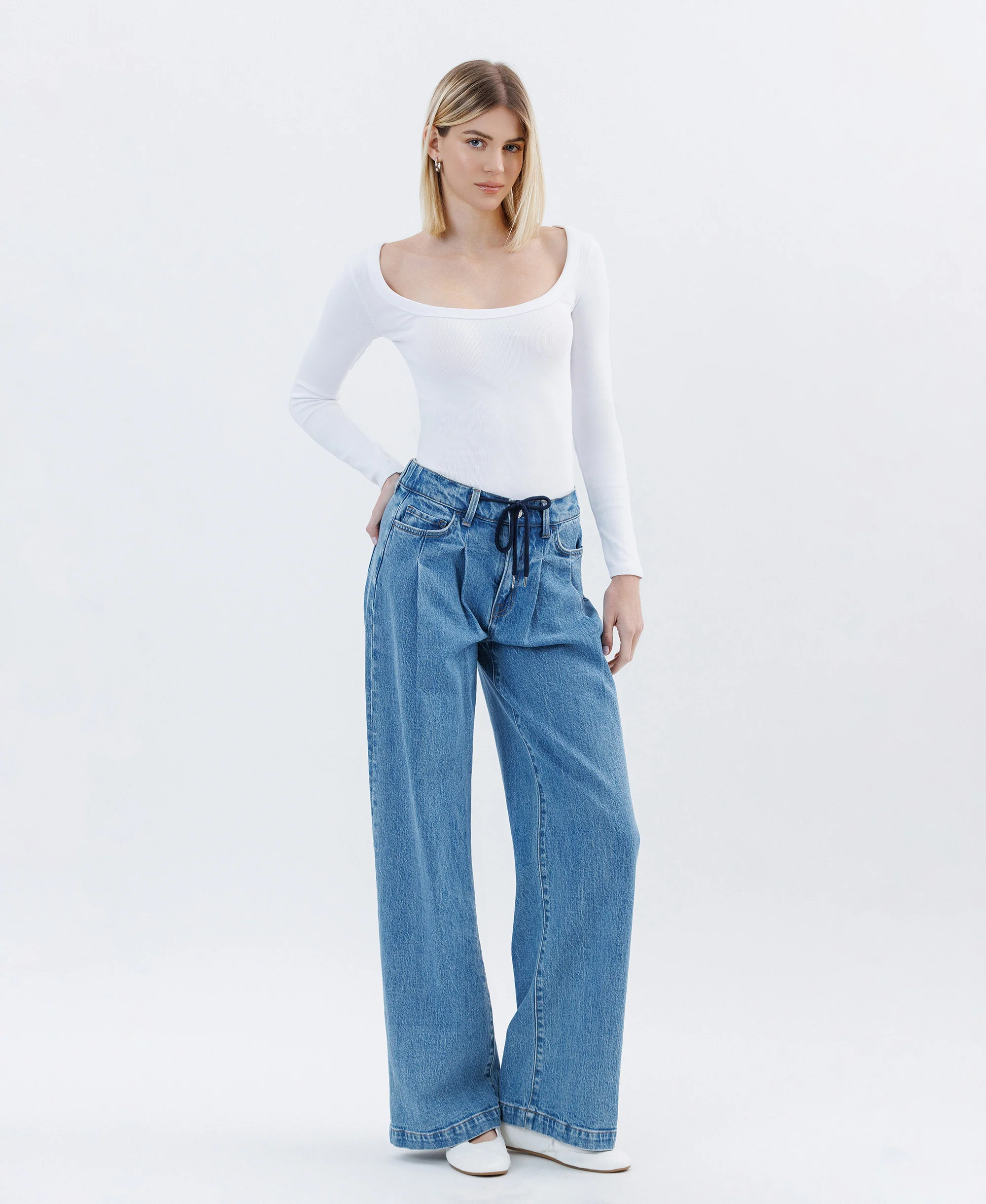 Unabashed - Super High Rise Pleated Drawstring Wide Leg Jeans - Image 4
