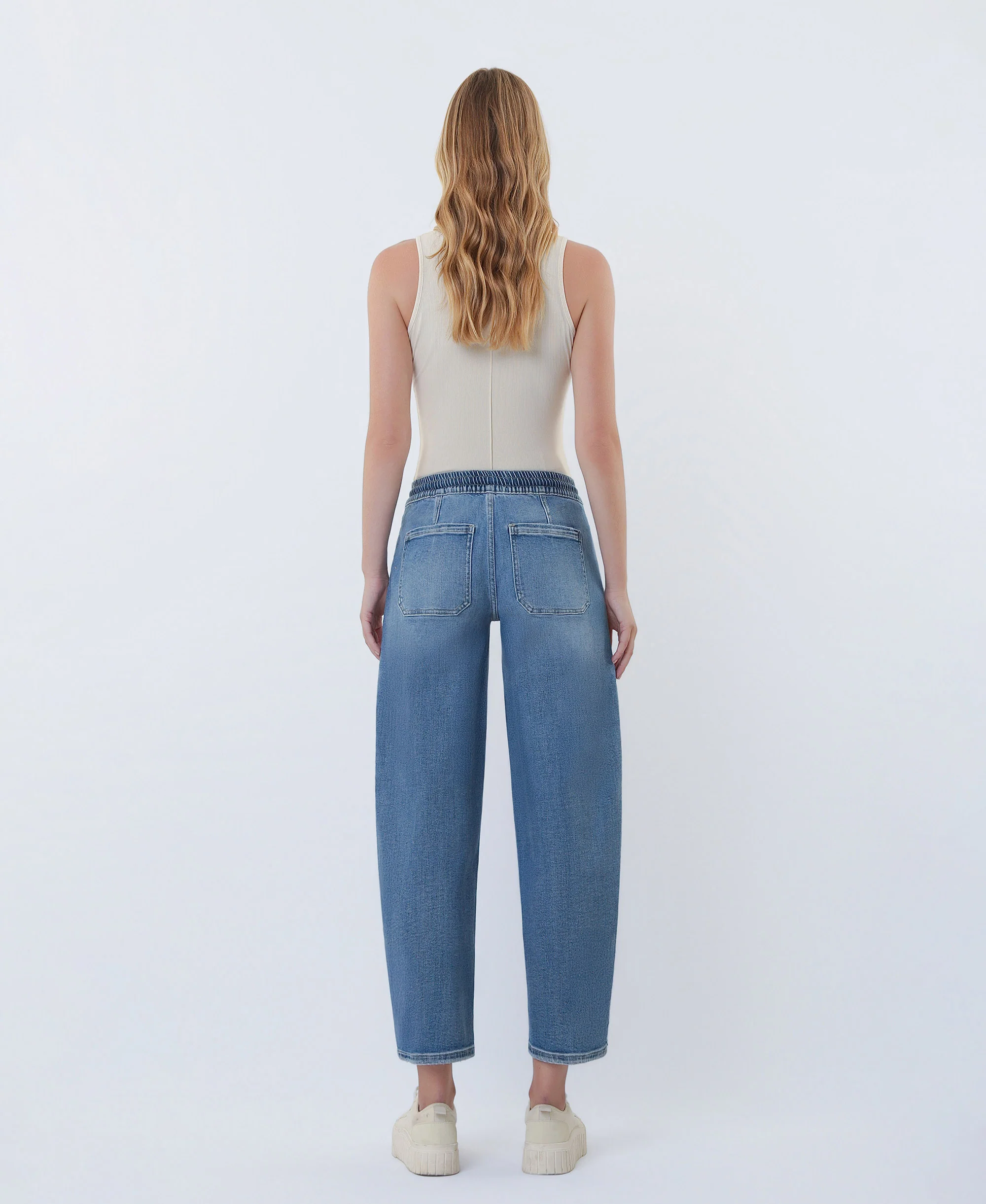 Upstanding - High Rise Elastic Waistband Wide Barrel Jeans - Image 2