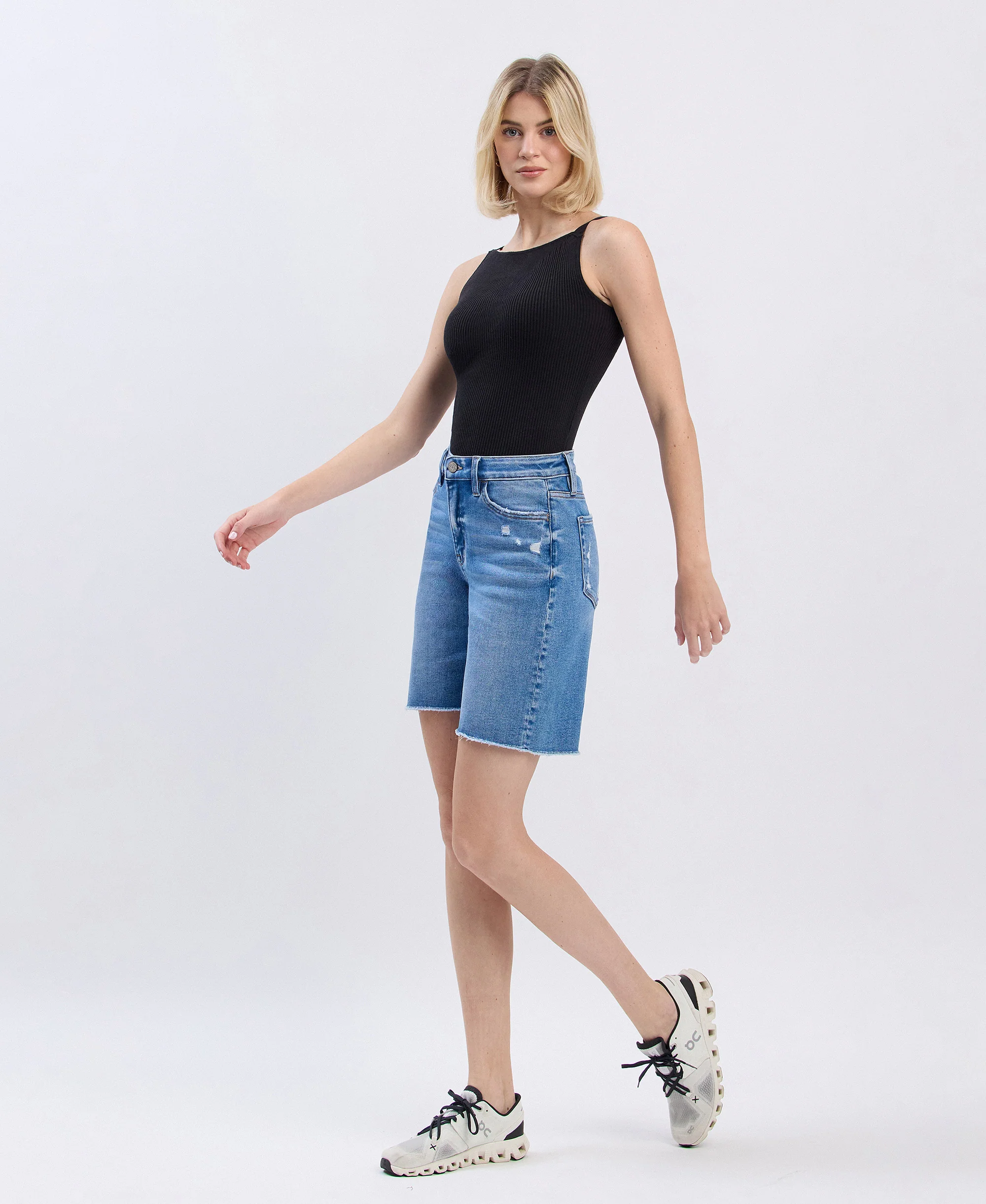 Valour - High Rise Raw Hem Bermuda Denim Shorts - Image 3
