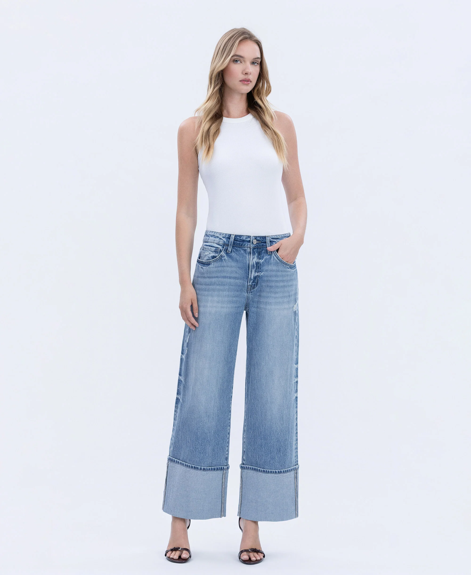 Vital Symphony - High Rise Cuffed Wide Leg Jeans