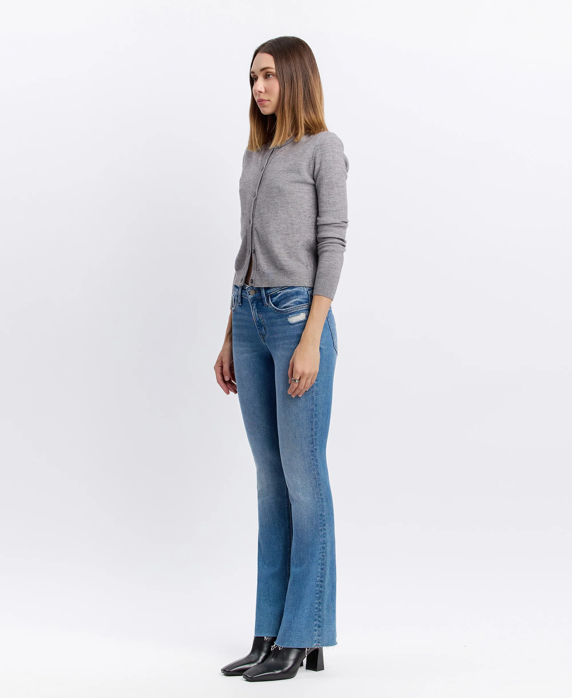 Well Rounded - Mid Rise Raw Hem Ankle Bootcut Jeans - Image 3