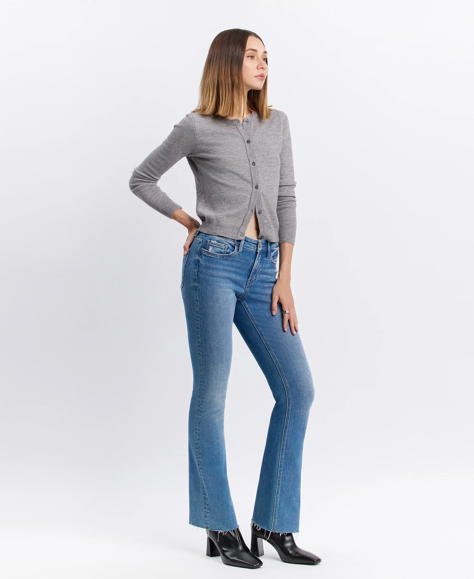 Well Rounded - Mid Rise Raw Hem Ankle Bootcut Jeans - Image 4