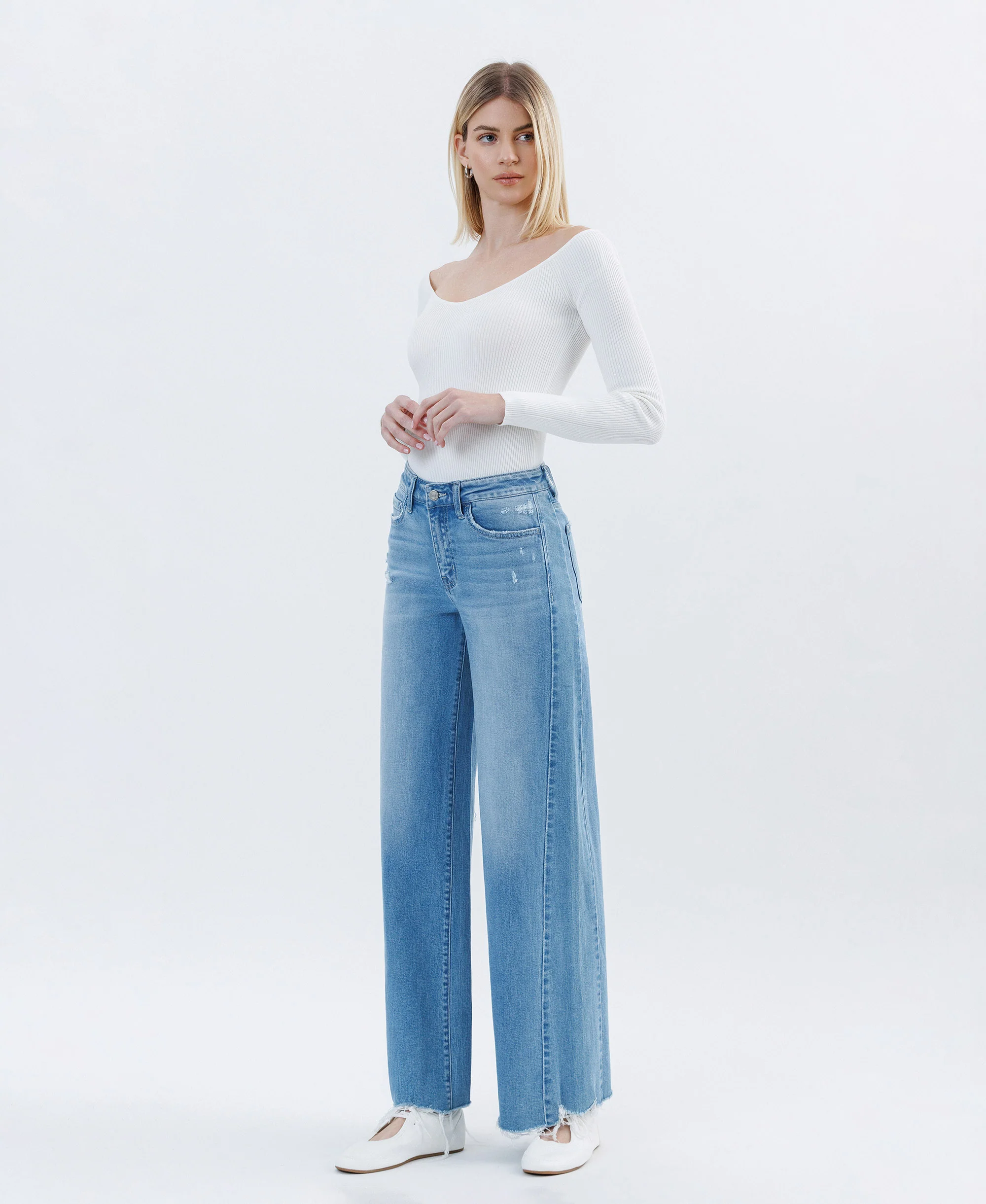 Well Run - High Rise Raw Hem Extreme Wide Leg Jeans - Image 3